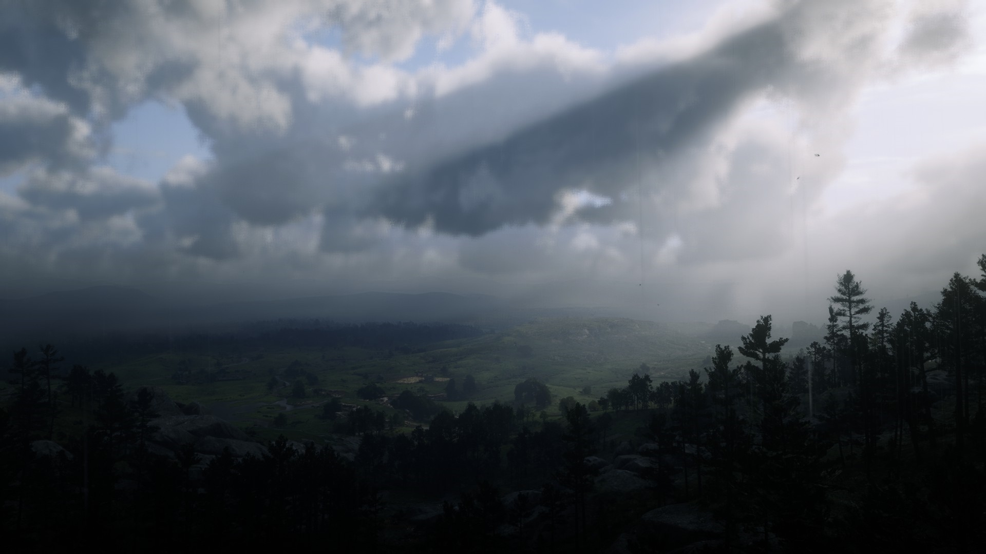 Red Dead Redemption 2 landscape with clouds and trees HD Wallpaper