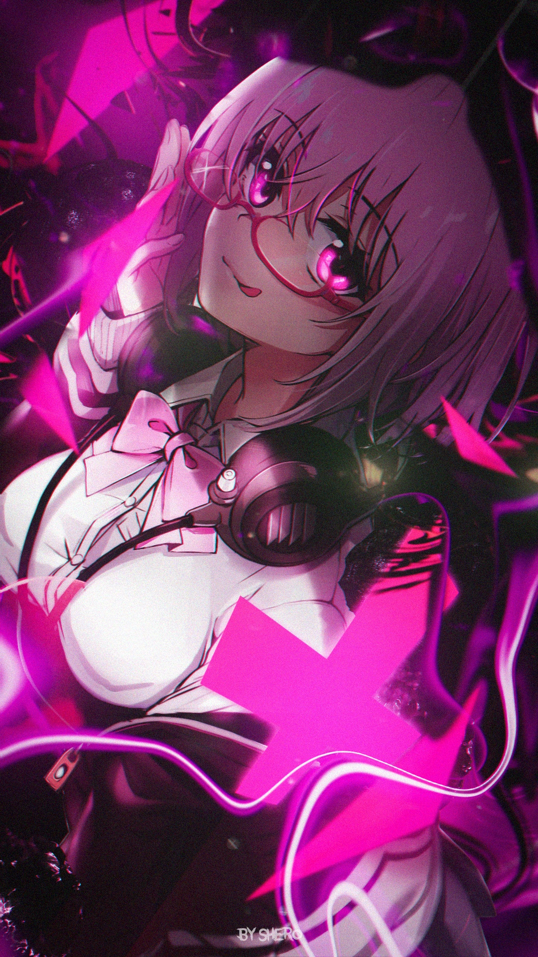 Fate/Grand Order Mash Kyrielight with headphones and glasses HD Phone Wallpaper