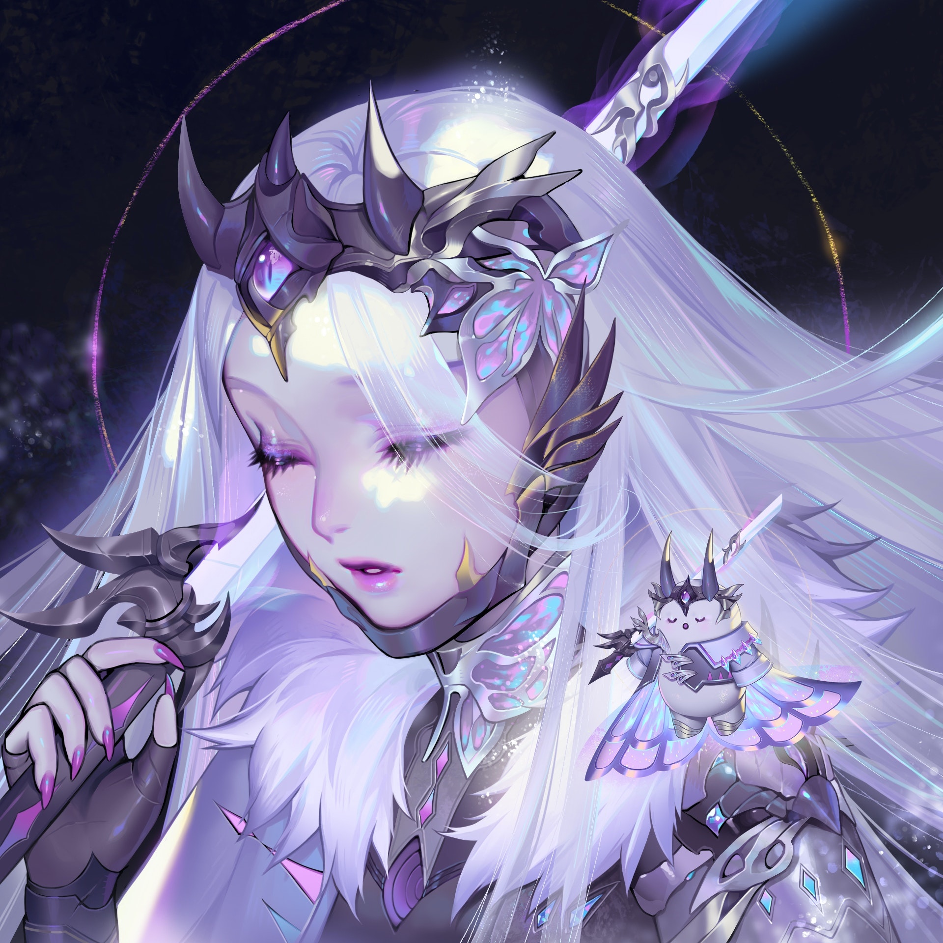 Orange Sekaii Woman with Sword and Companion HD Wallpaper
