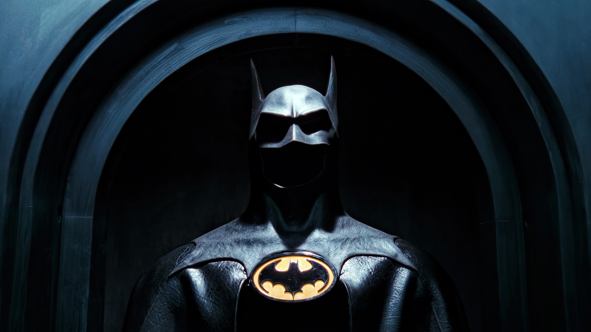 Batman in the Batcave with Arched Walls HD Wallpaper