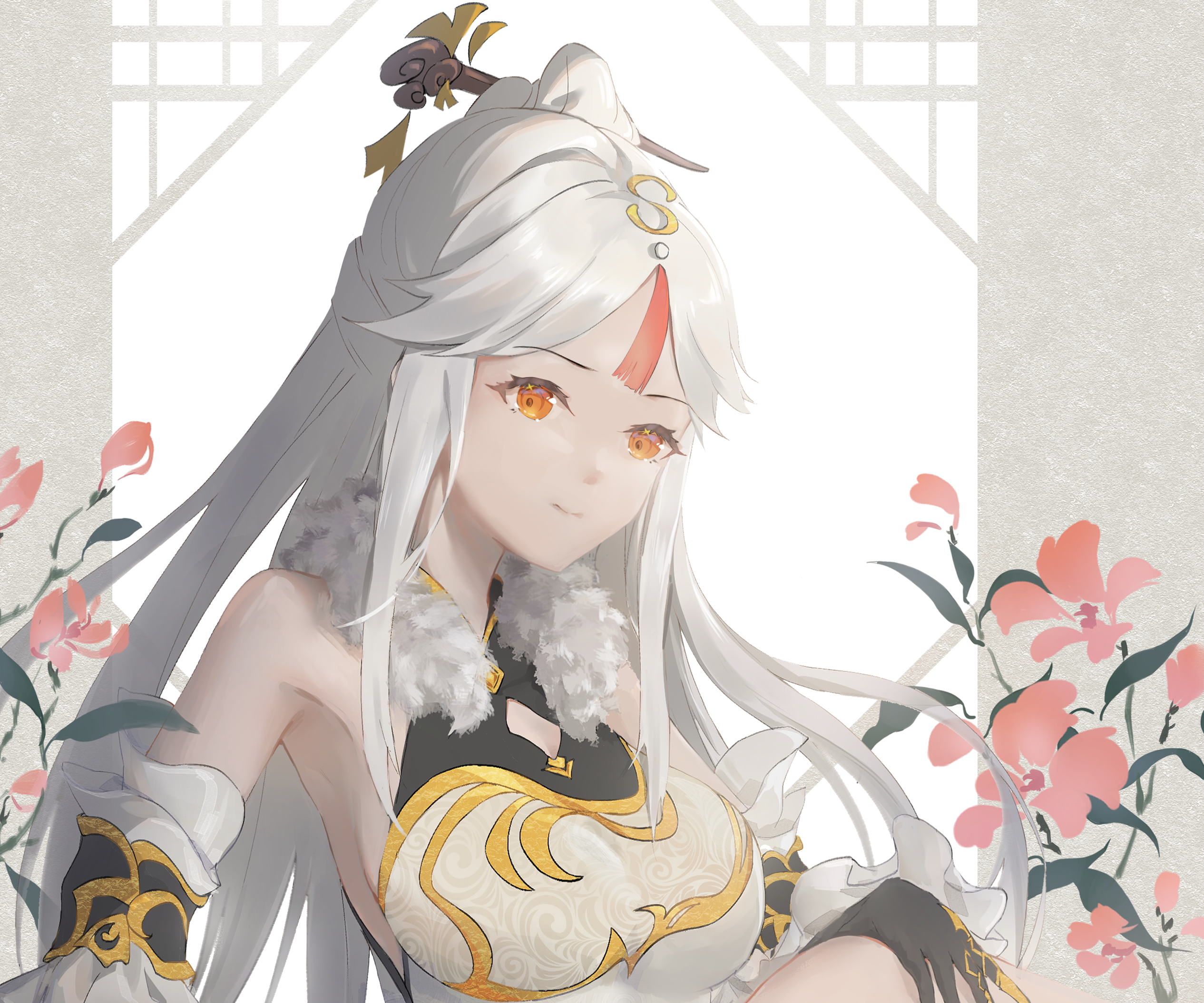 Ningguang from Genshin Impact with flowers HD Wallpaper