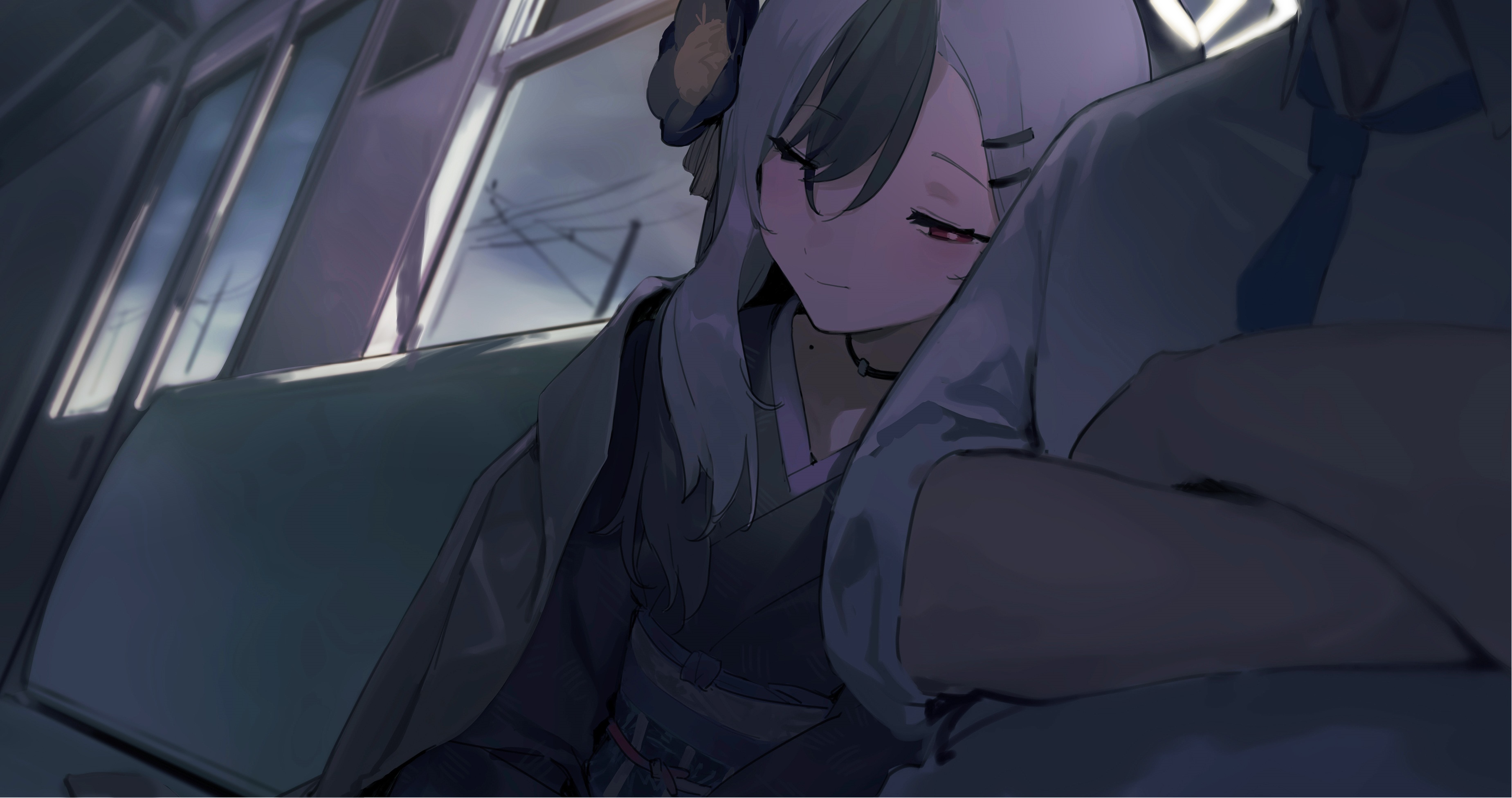 Anime girl sleeping on a train HD Wallpaper