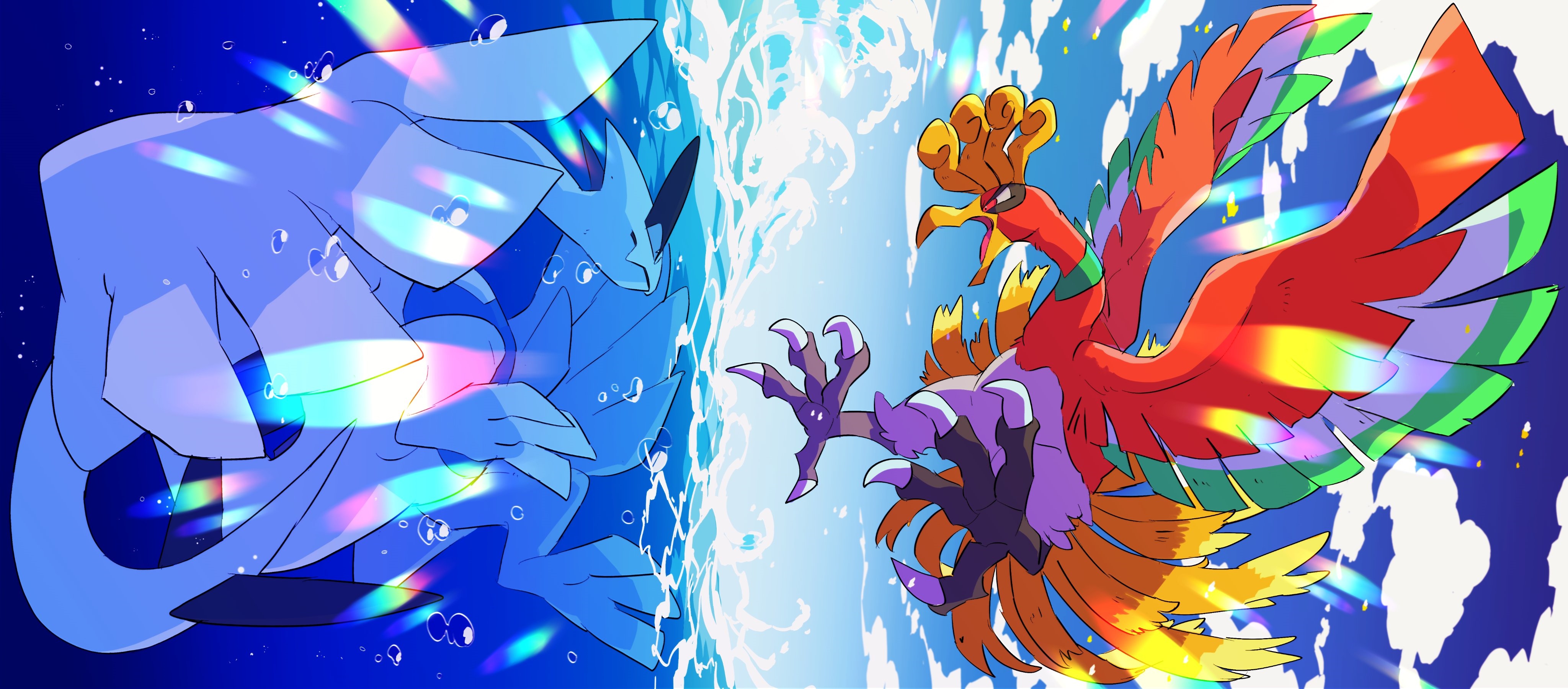 4K Pokémon: Lugia and Ho-Oh facing each other HD Wallpaper