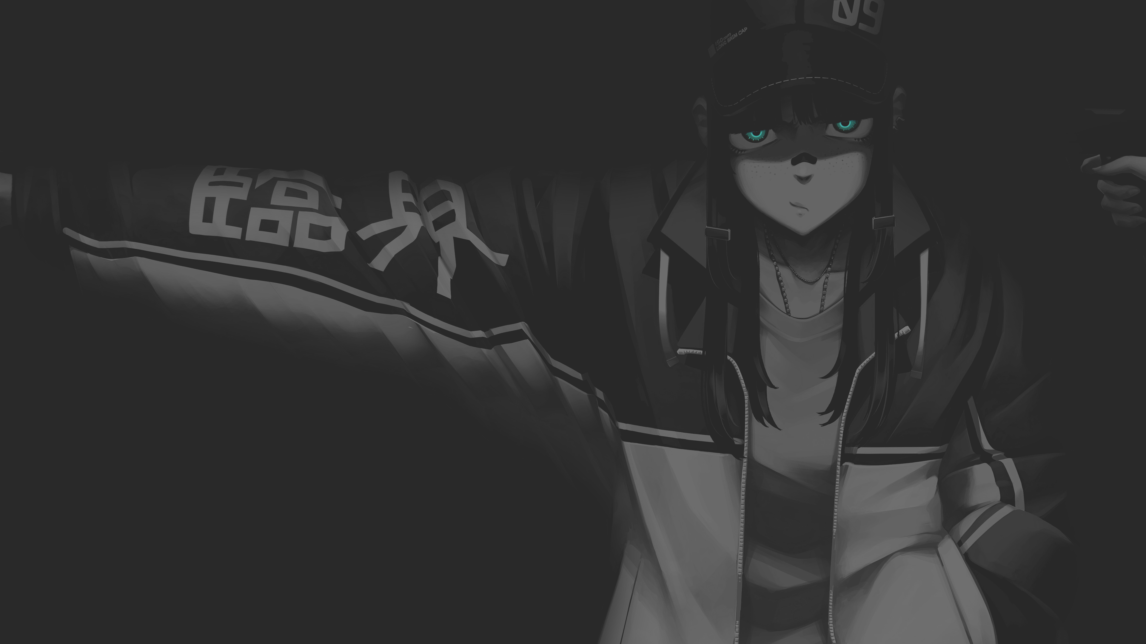 Monochrome Anime Girl with Gun and Hat HD Wallpaper