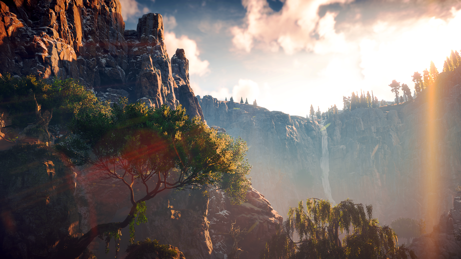Horizon Zero Dawn Waterfall Mountain Landscape HD Wallpaper
