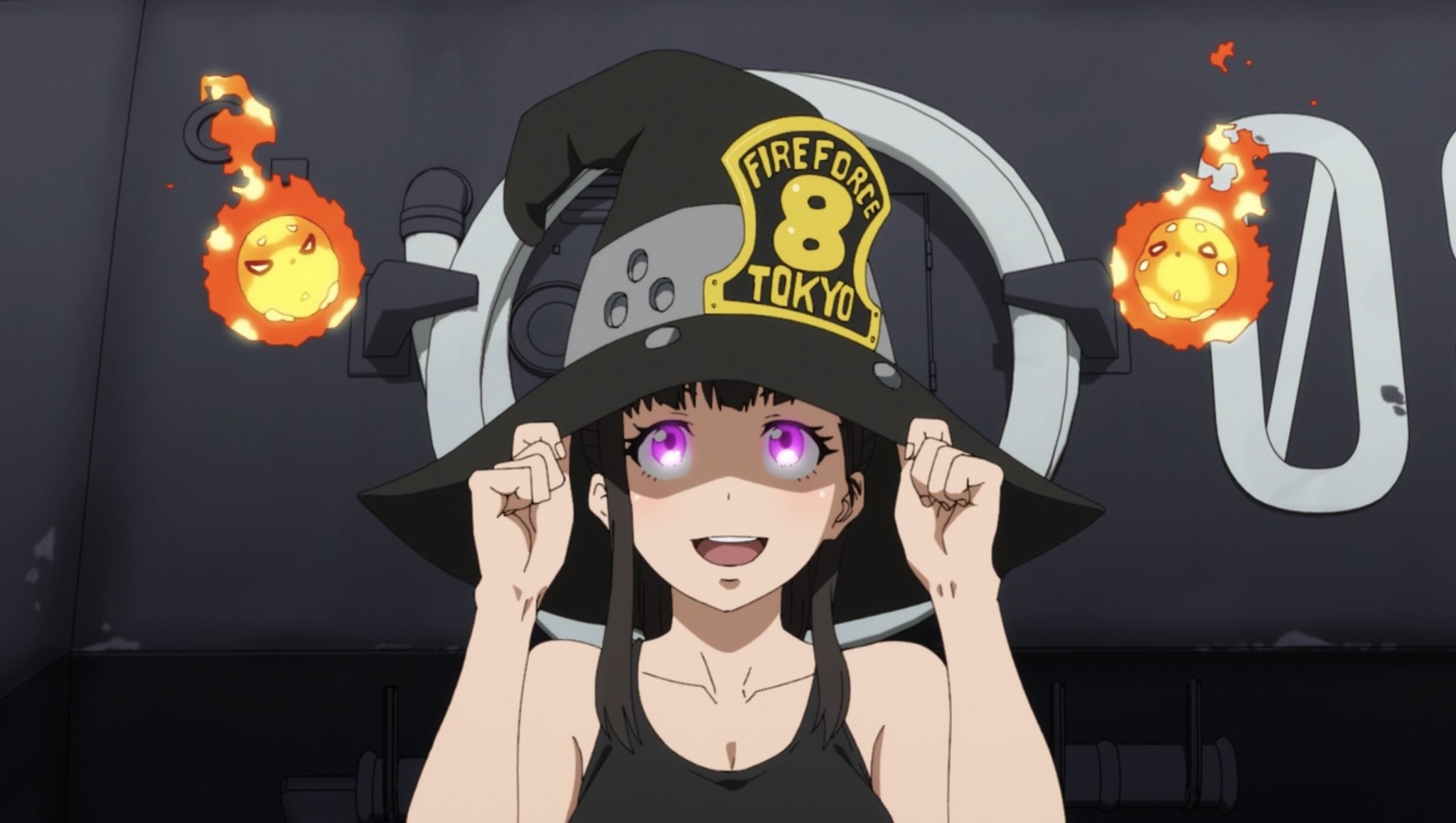 Maki Oze in Fire Force with flaming spirits HD Wallpaper