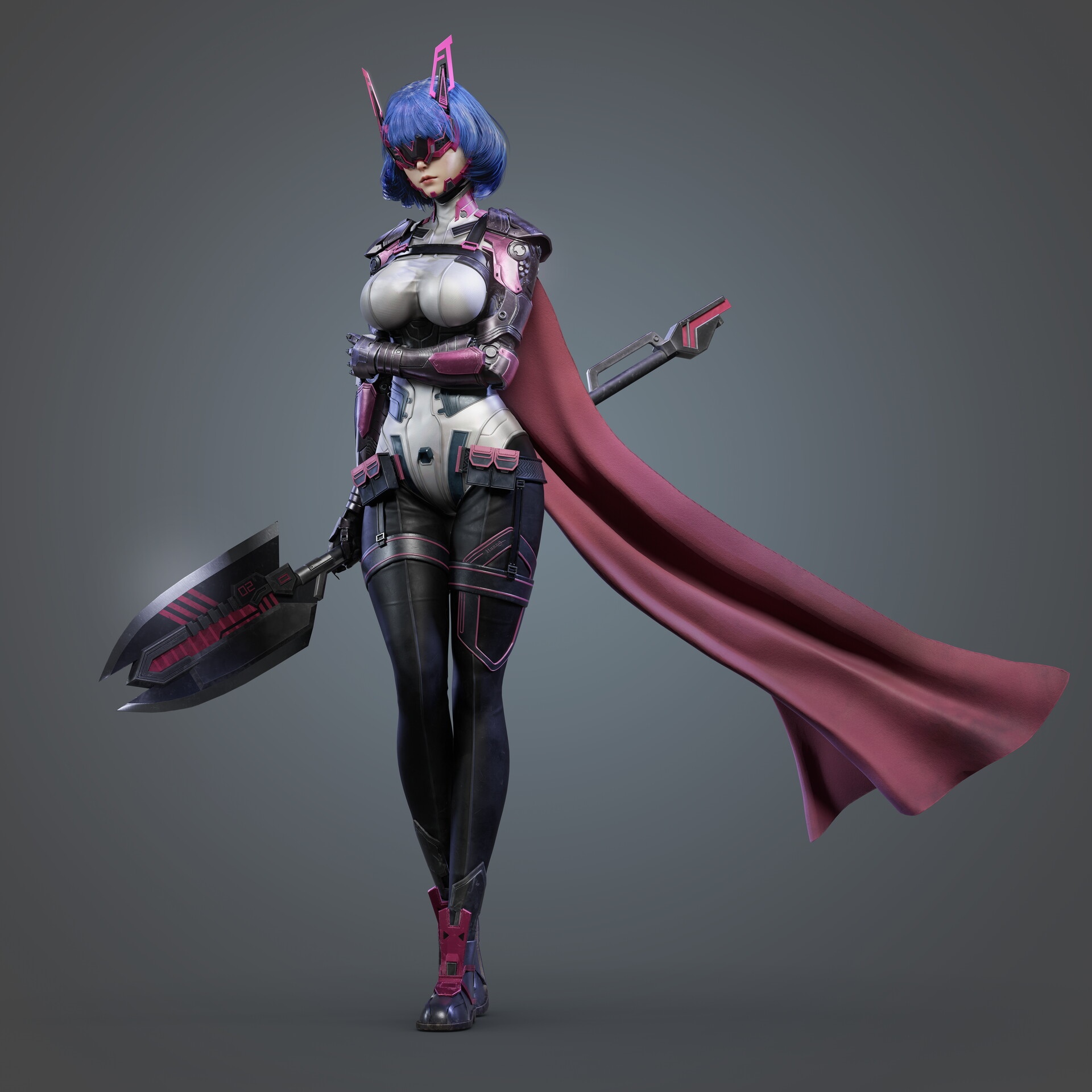 Ma Chui Chui in Cyberpunk Armor with Weapon and Cape HD Wallpaper