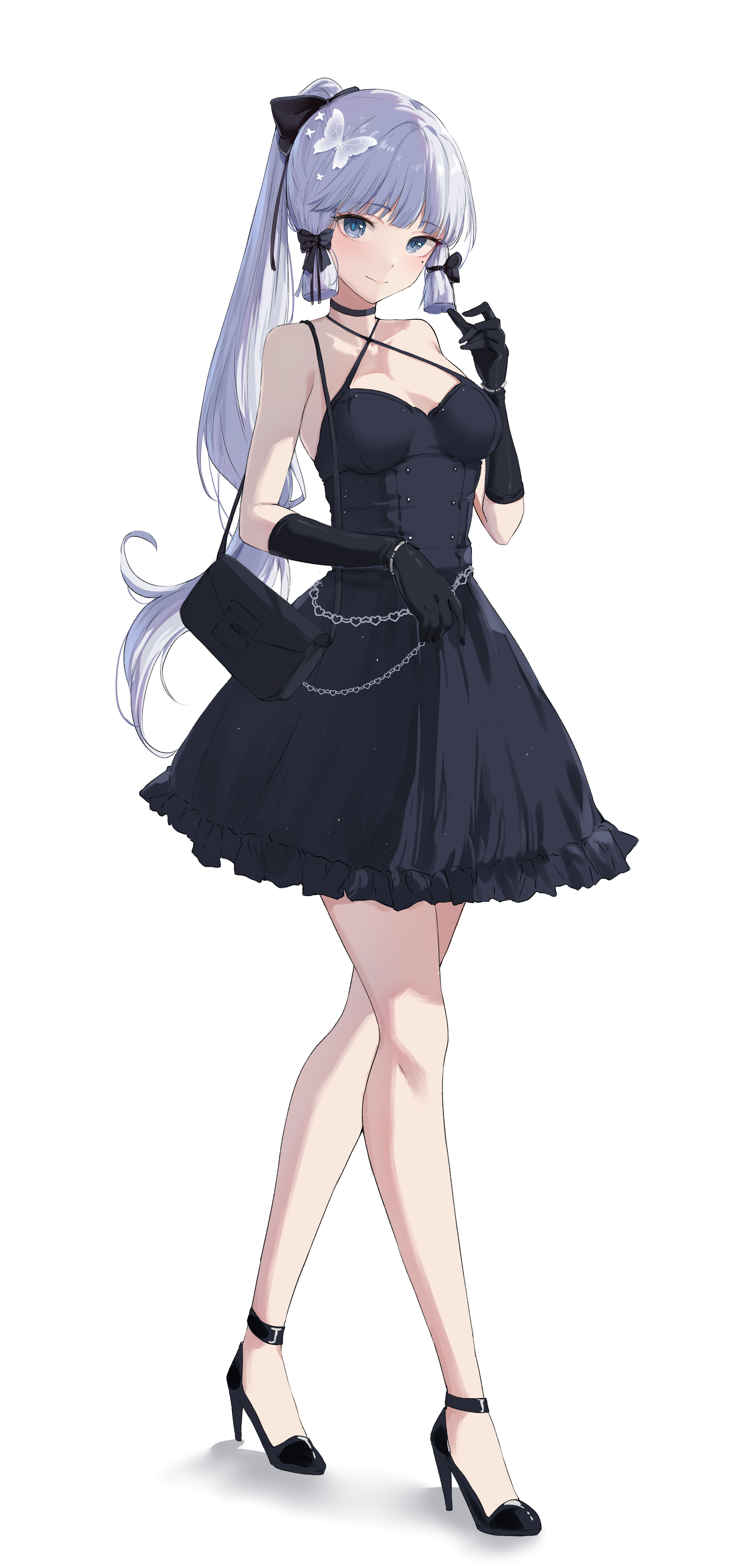 Kamisato Ayaka in a black dress with a handbag HD Phone Wallpaper