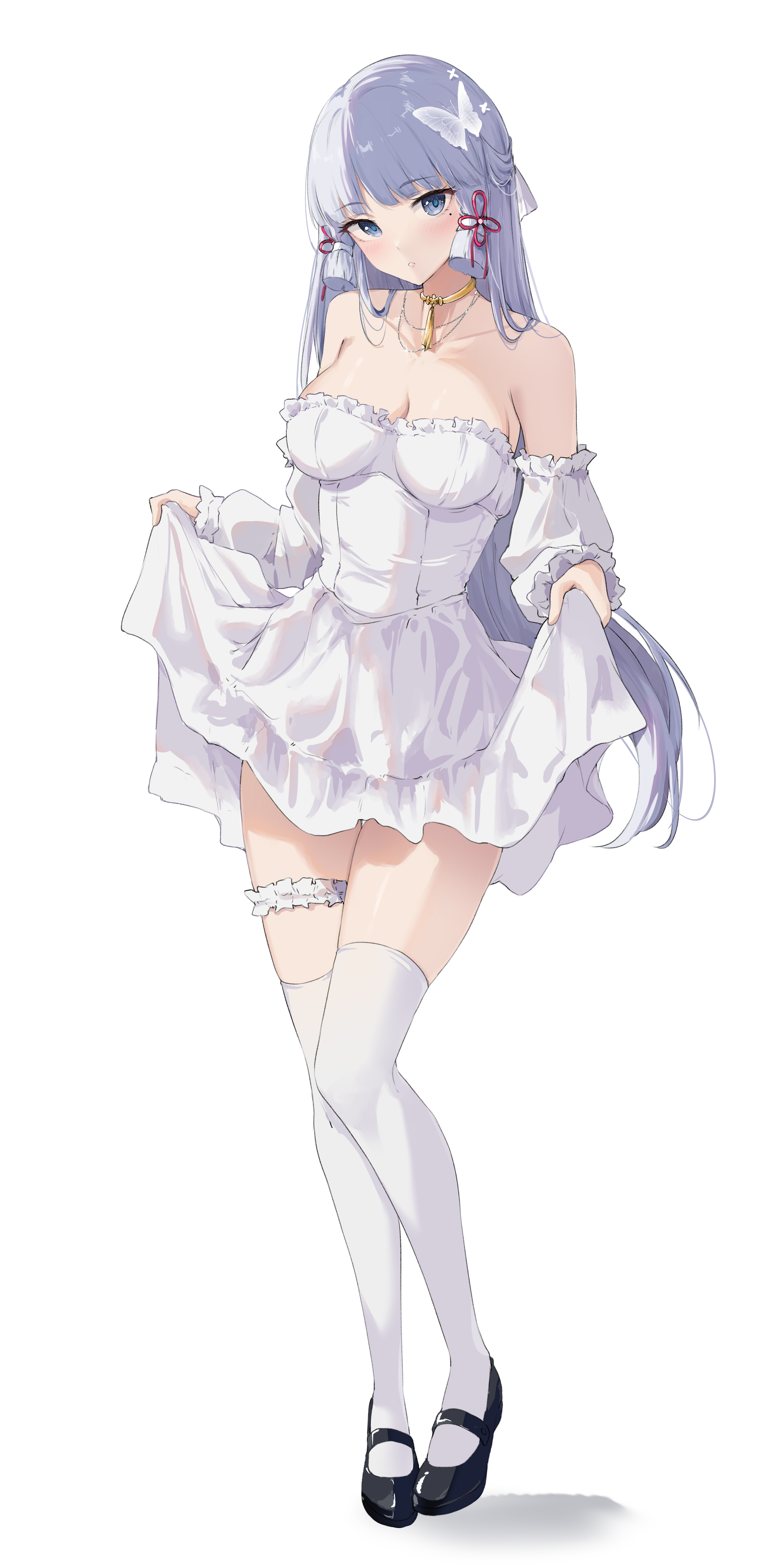 Kamisato Ayaka in a white dress lifting her dress HD Phone Wallpaper