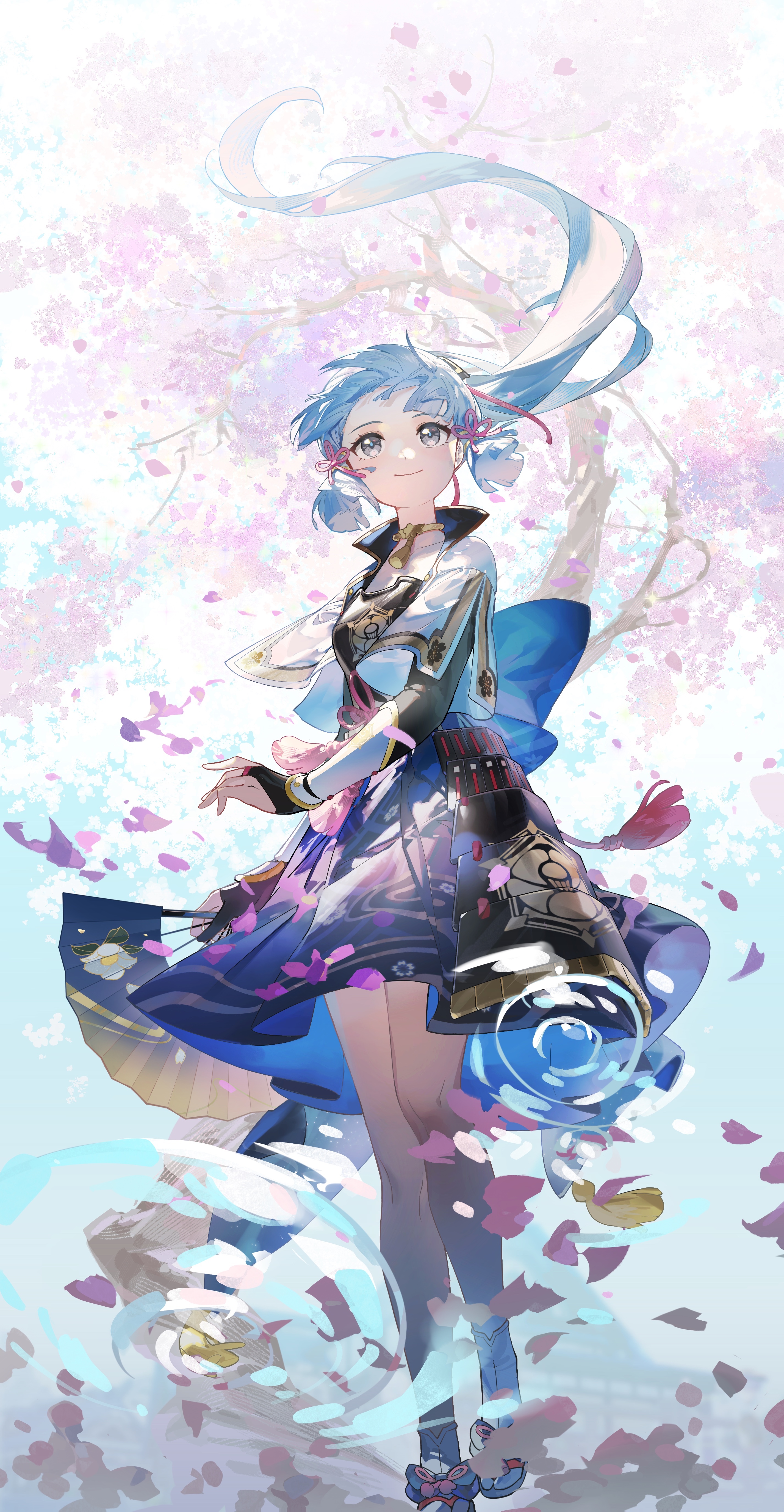 Kamisato Ayaka from Genshin Impact with cherry blossoms HD Phone Wallpaper