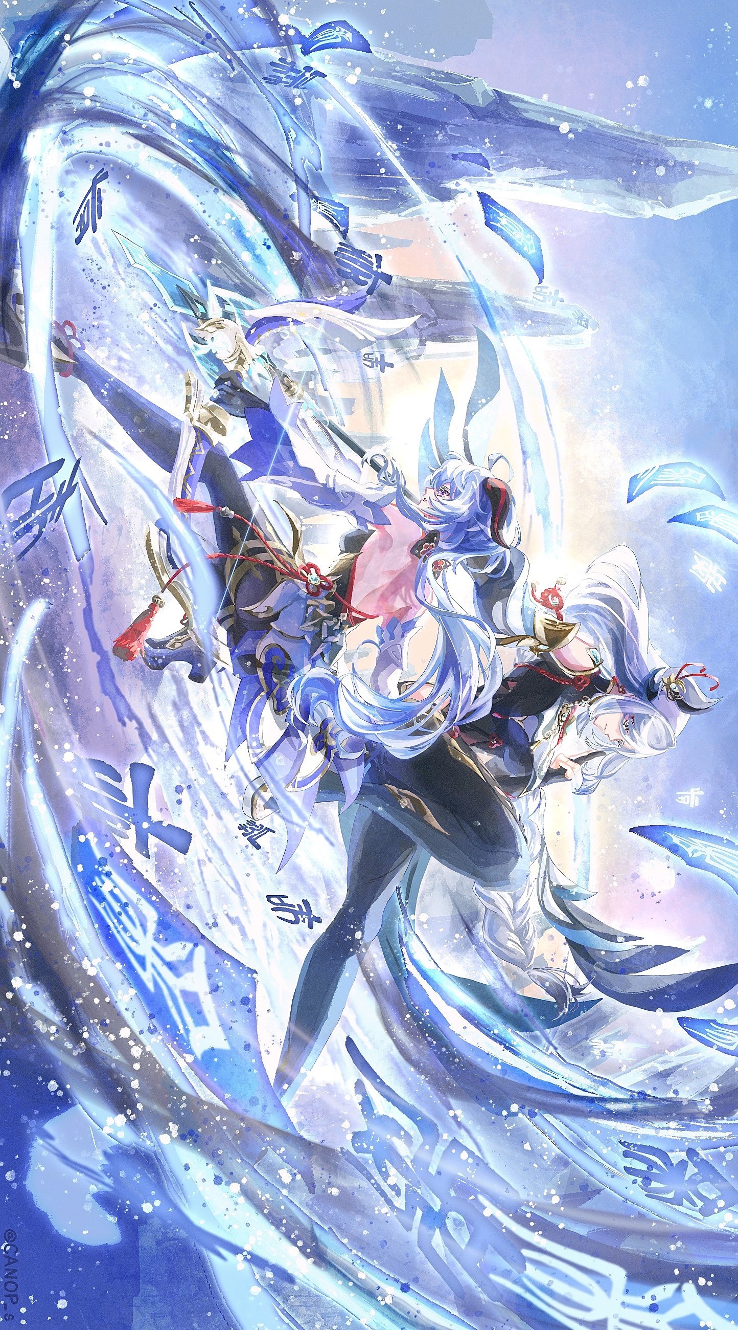 Ganyu and Shenhe from Genshin Impact with ice magic HD Phone Wallpaper