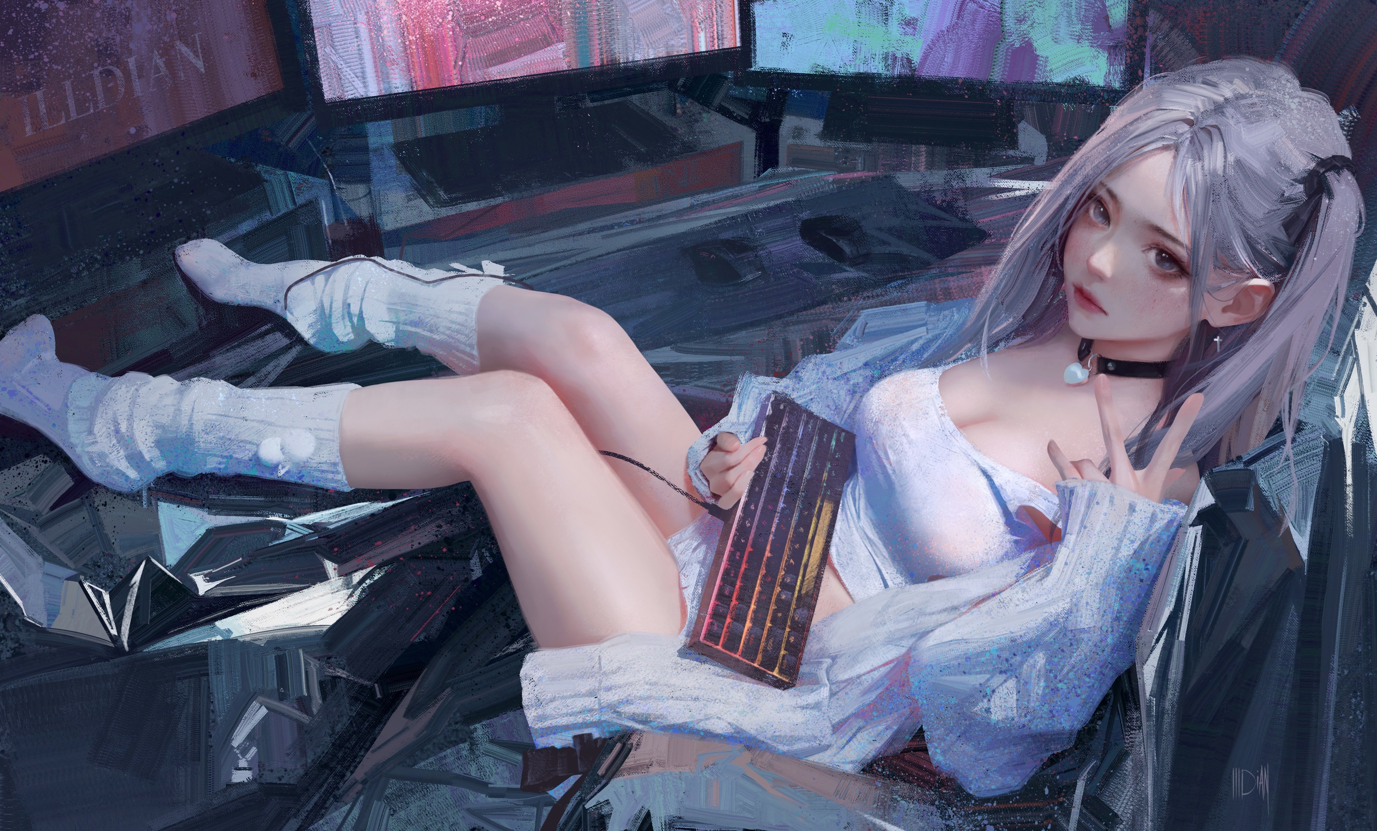 4K ILLDIAN painting of a woman with keyboards HD Wallpaper