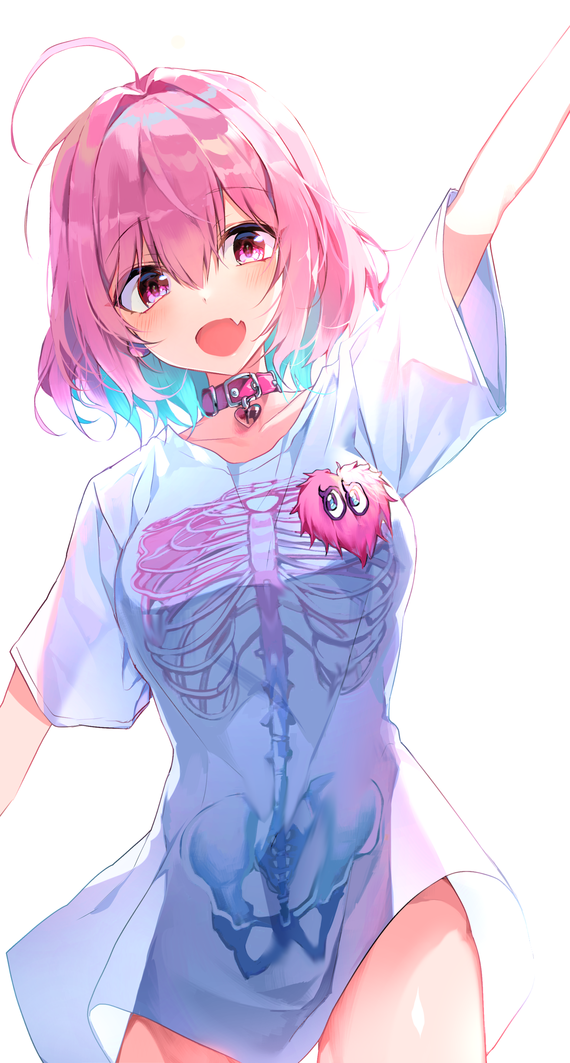 Girl with pink hair and skeleton shirt HD Phone Wallpaper