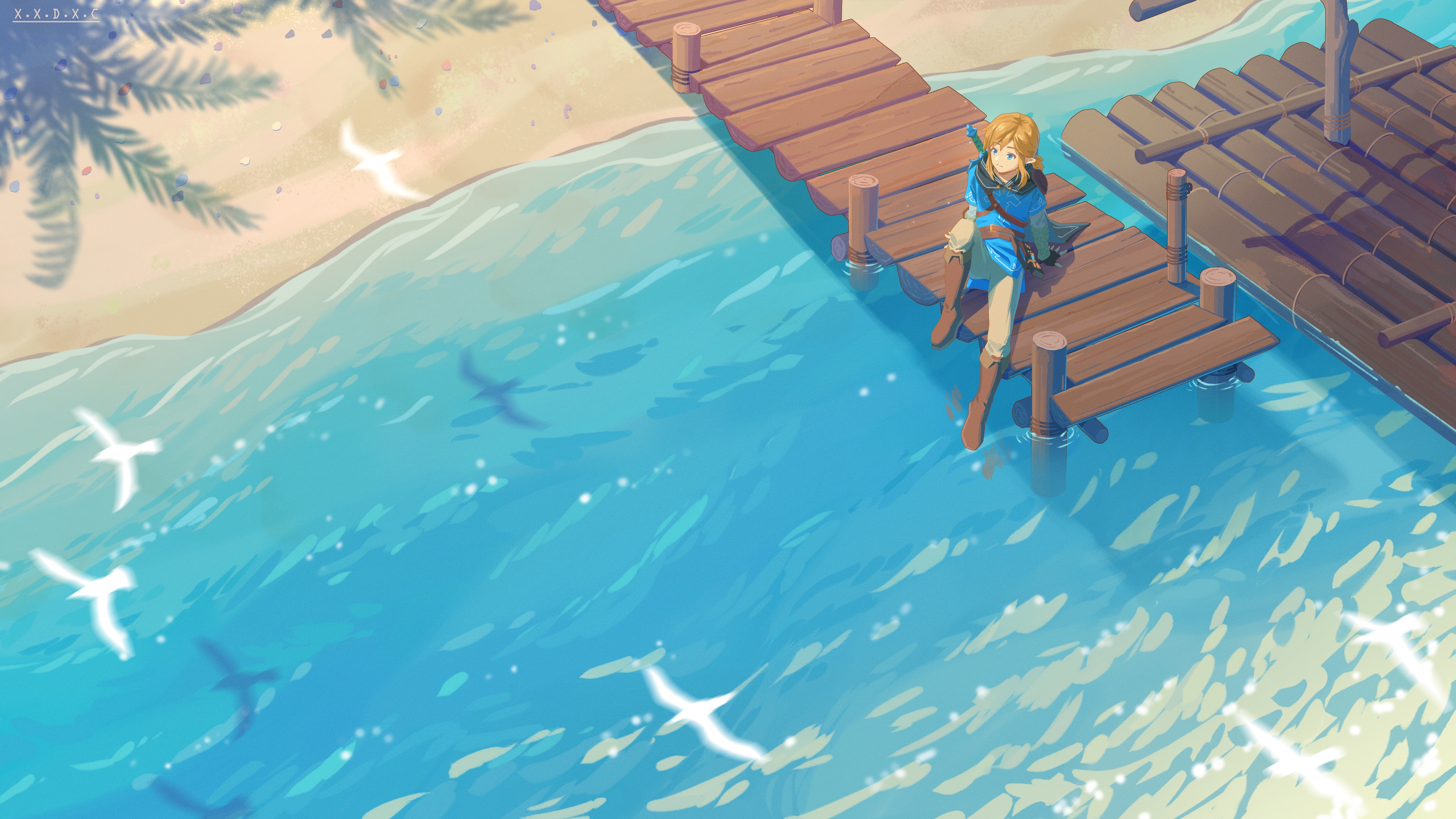 Link on a pier in The Legend of Zelda: Breath of the Wild HD Wallpaper
