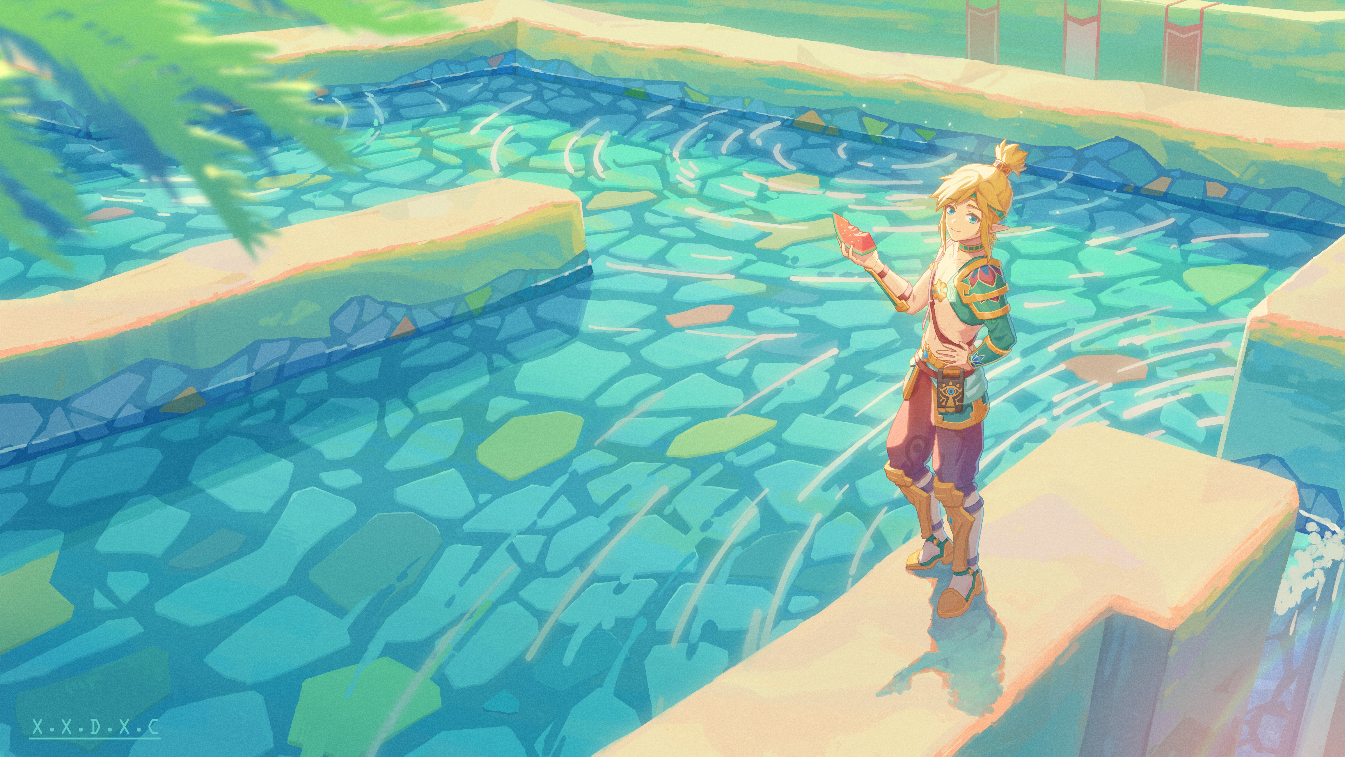 Link eating watermelon in The Legend of Zelda: Breath of the Wild HD Wallpaper