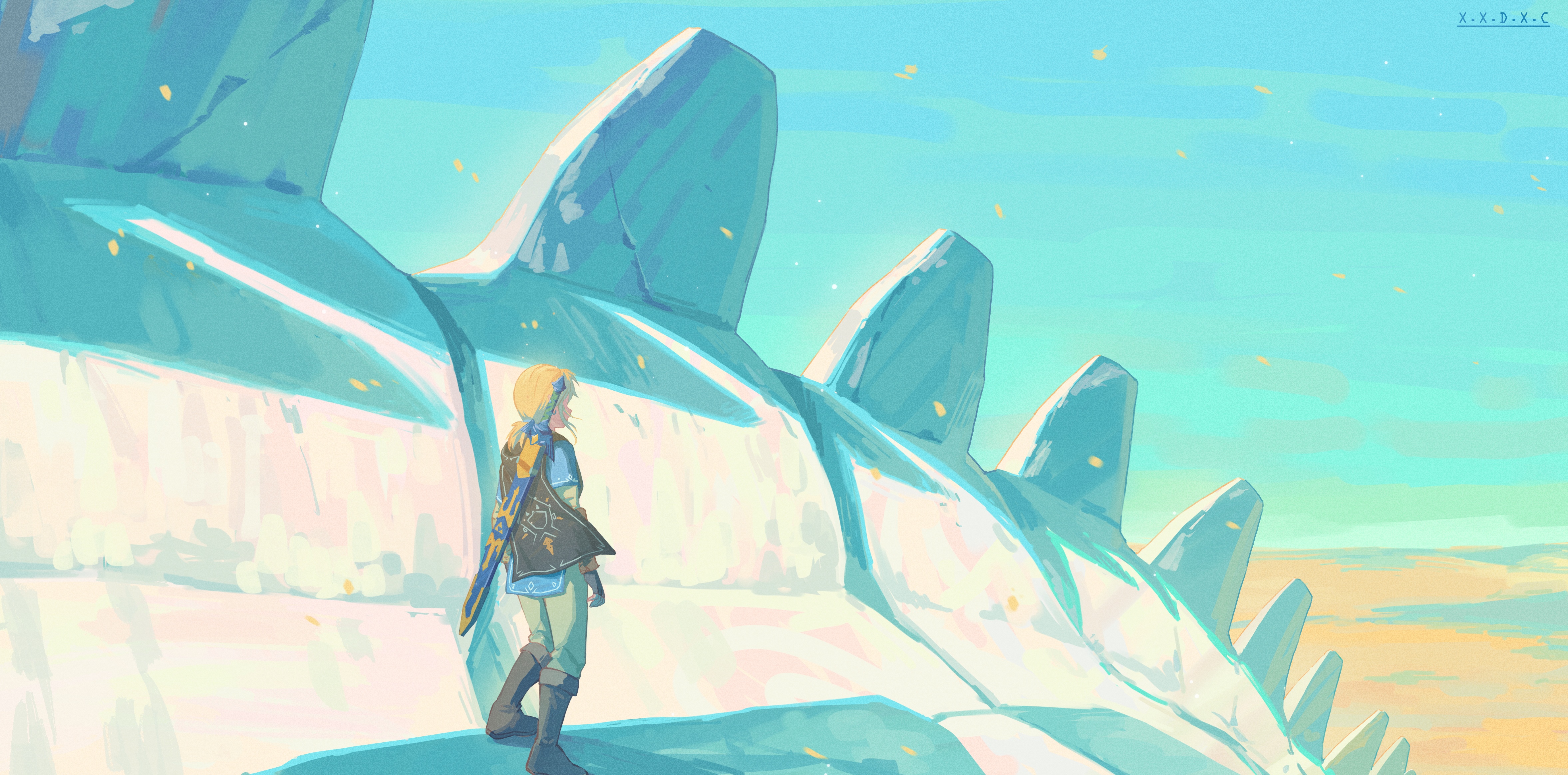 Link on a giant icy creature in The Legend of Zelda: Breath of the Wild HD Wallpaper
