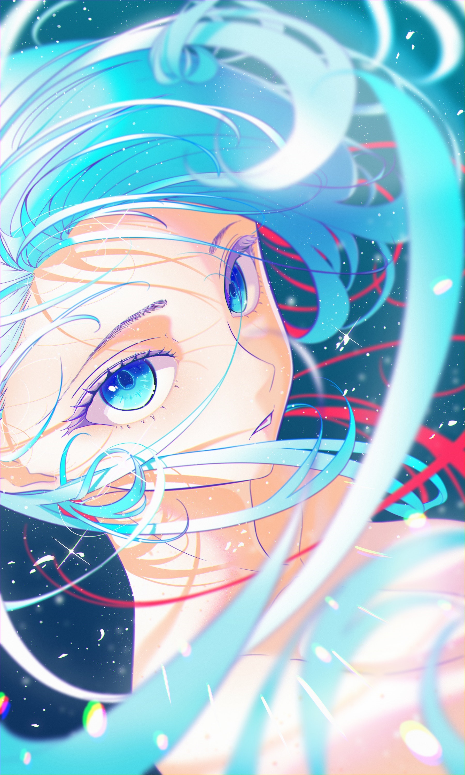 Woman with cyan hair and blue eyes HD Phone Wallpaper