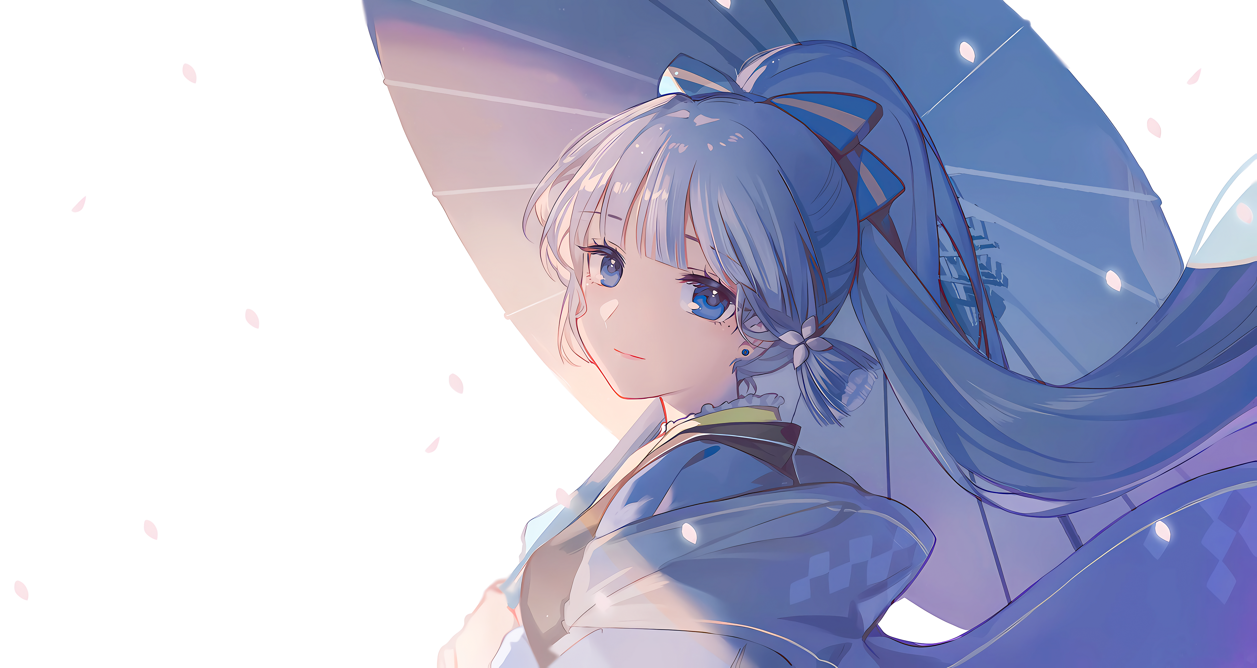 Kamisato Ayaka with Umbrella and Petals HD Wallpaper