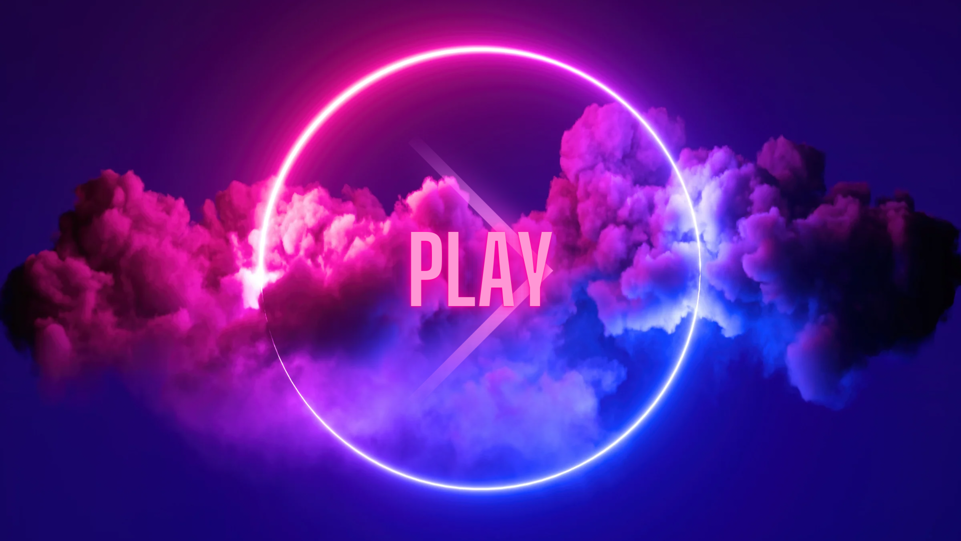 Neon circle with pink and blue smoke and PLAY text HD Wallpaper