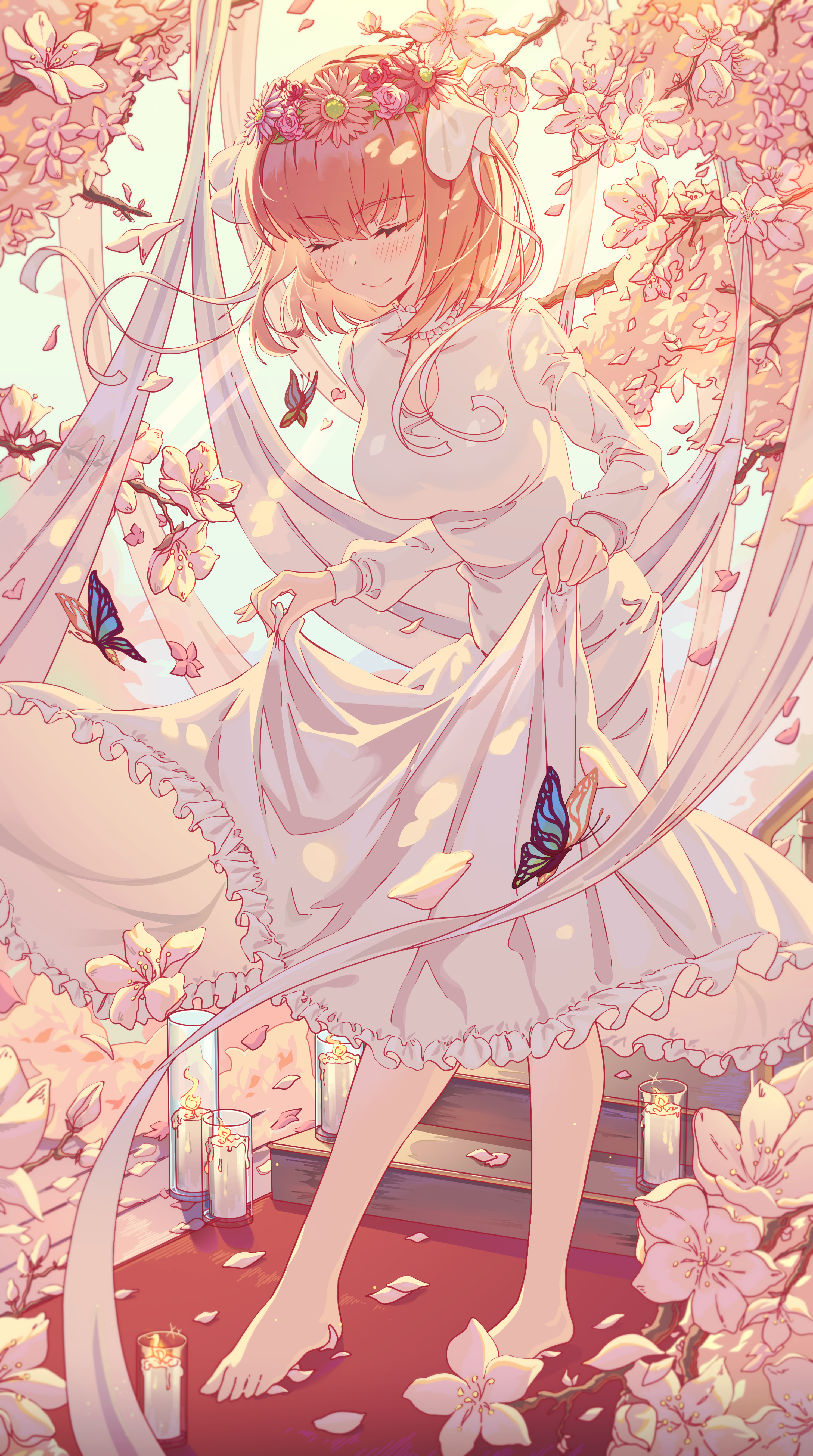 Nakano Nino in a white dress with a flower crown HD Phone Wallpaper