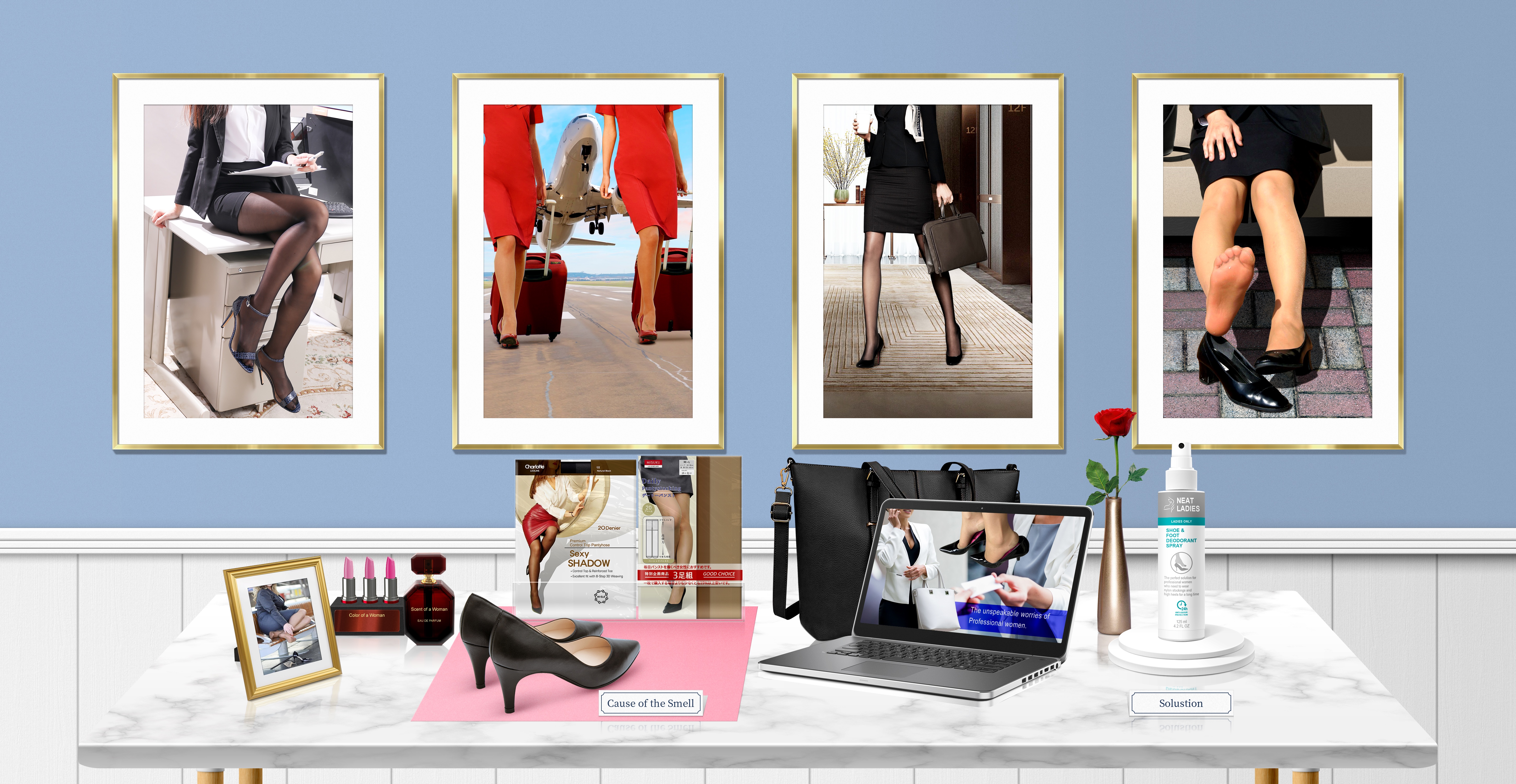 Women in high heels and stockings displayed in frames HD Wallpaper