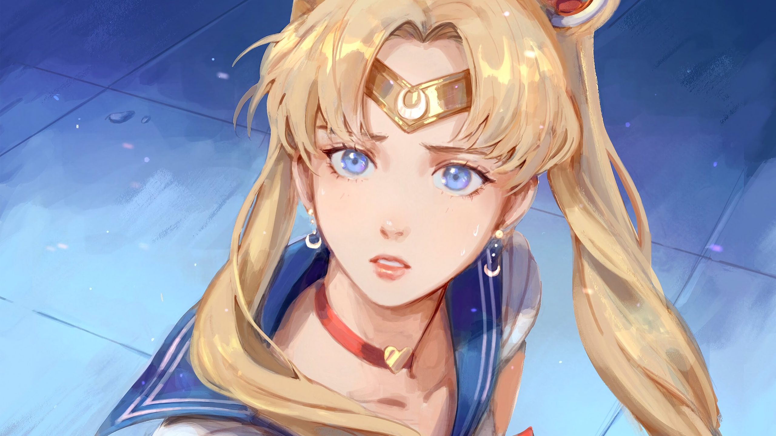 Sailor Moon with Blue Eyes and Blonde Twintails HD Wallpaper