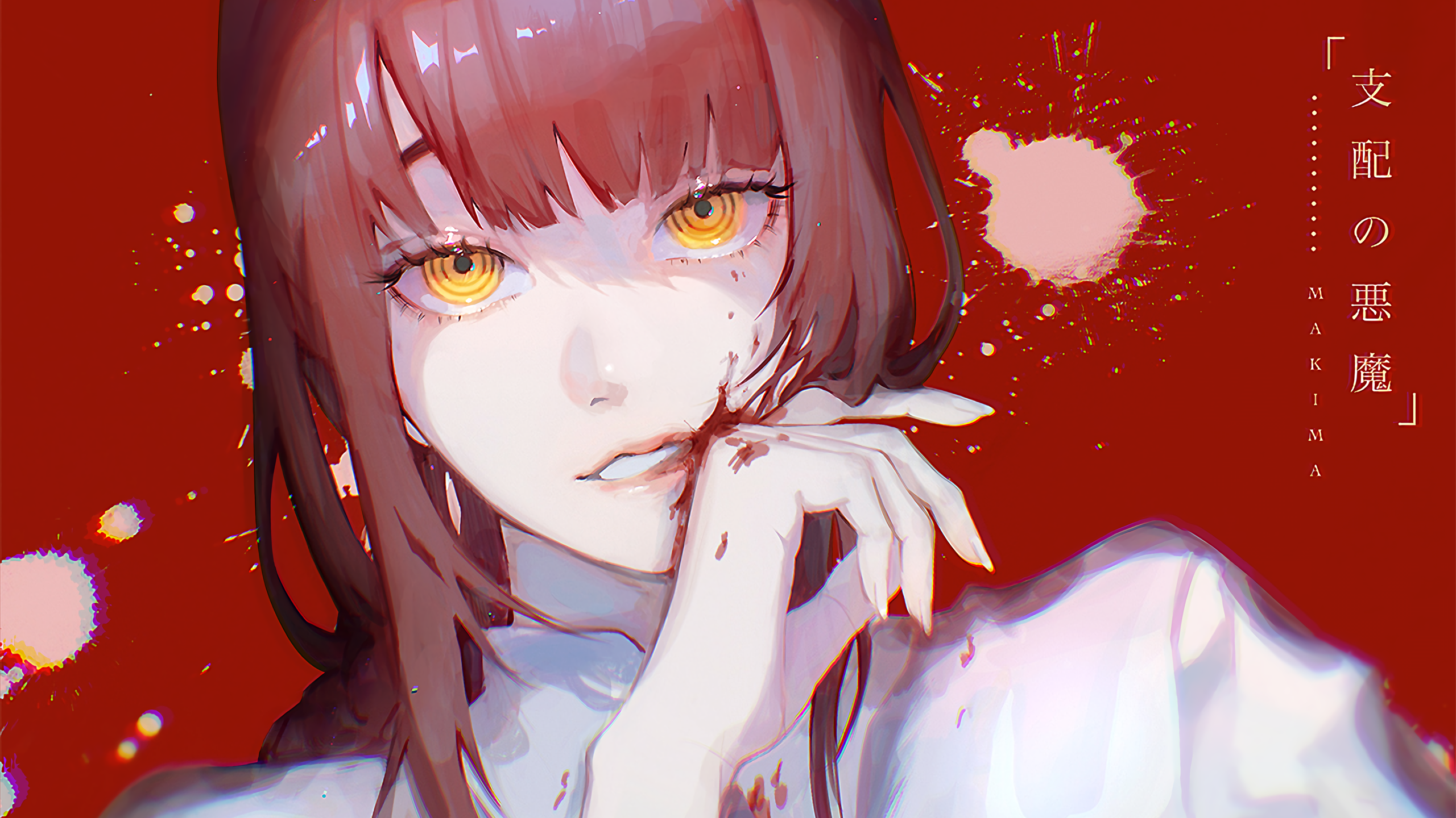 Makima from Chainsaw Man with blood splatters HD Wallpaper