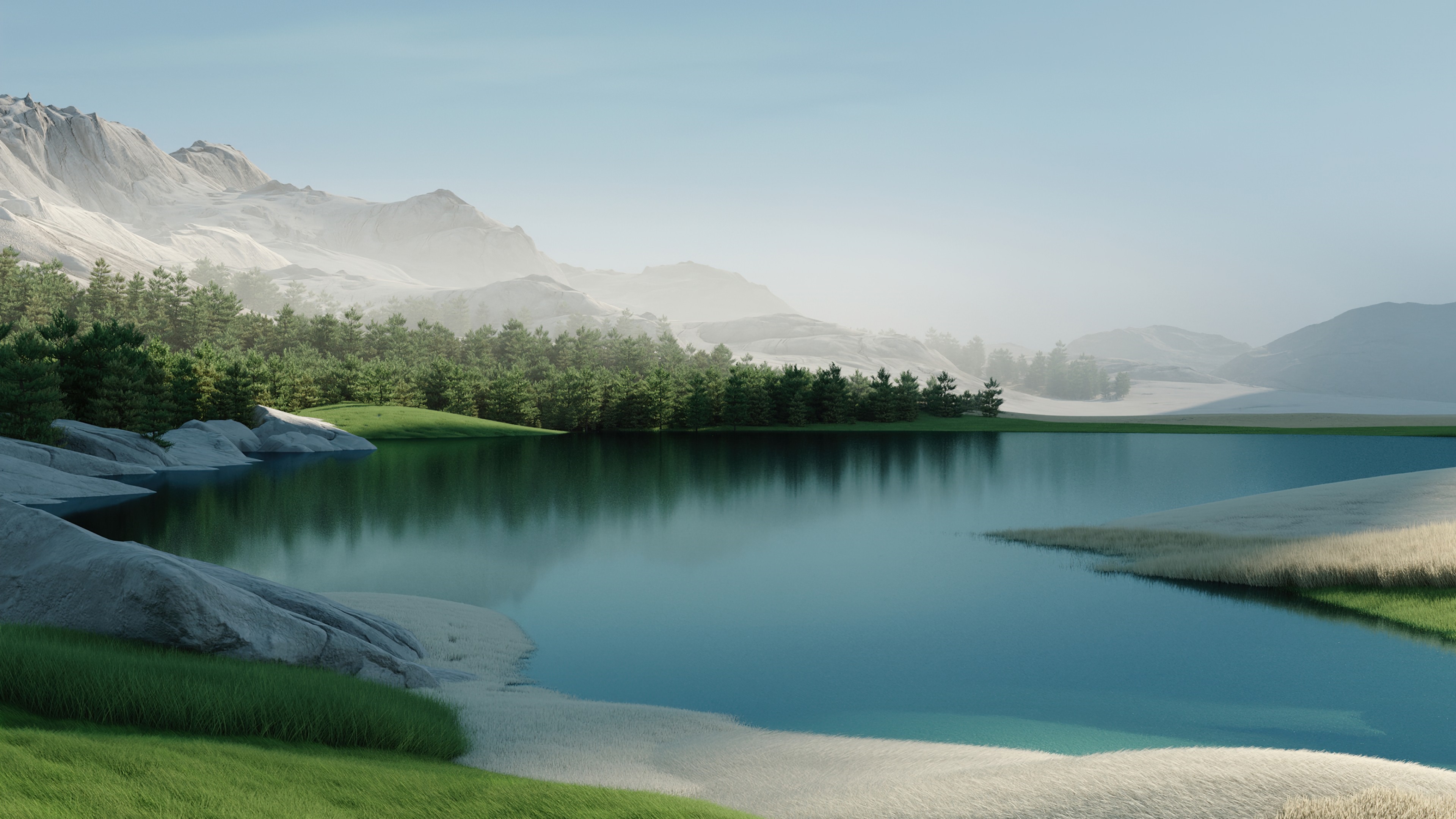 4K Windows 11 landscape with lake and mountains HD Wallpaper