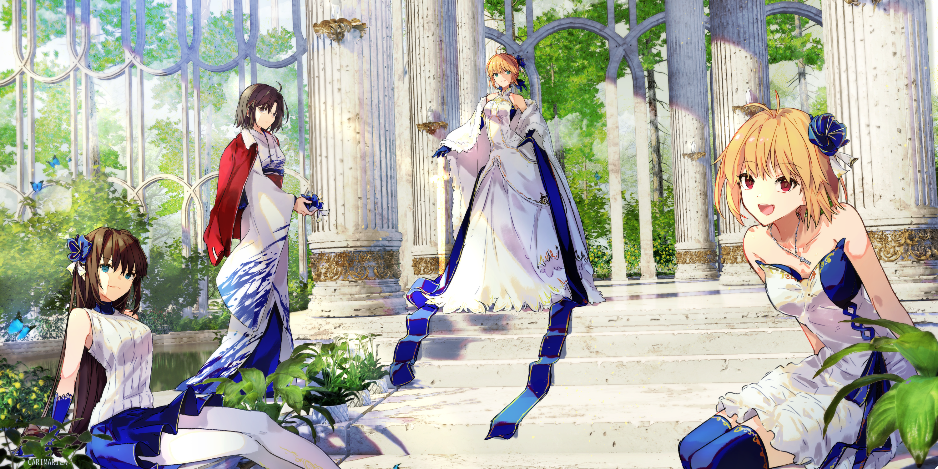 Fate series characters in a garden HD Wallpaper