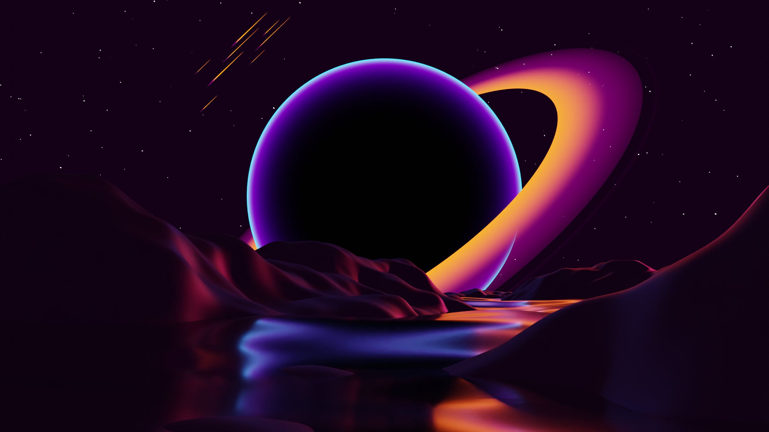 Abstract planet with rings in outer space HD Wallpaper