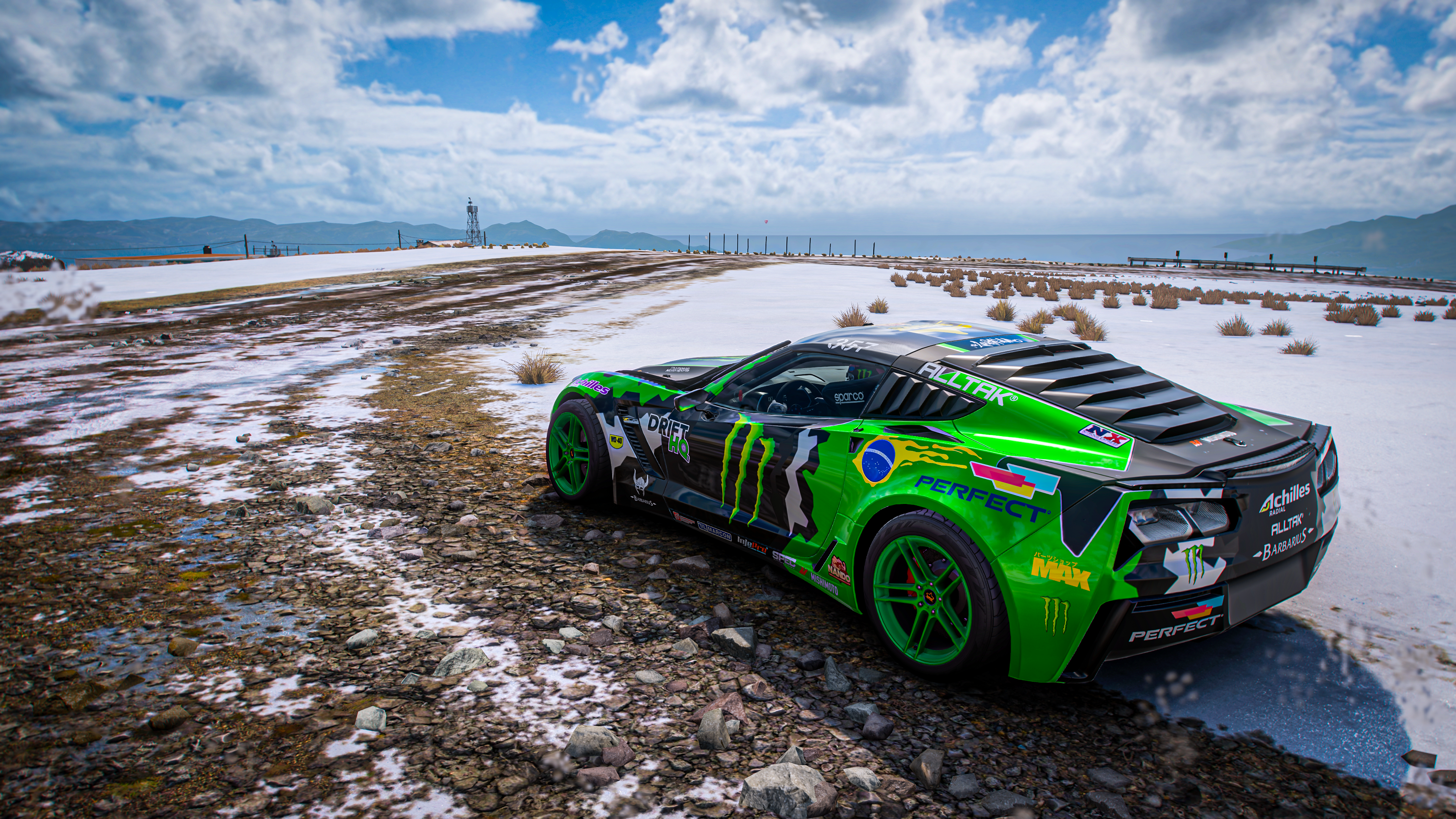 4K Chevrolet Corvette C7 Drift Car in Snow HD Wallpaper