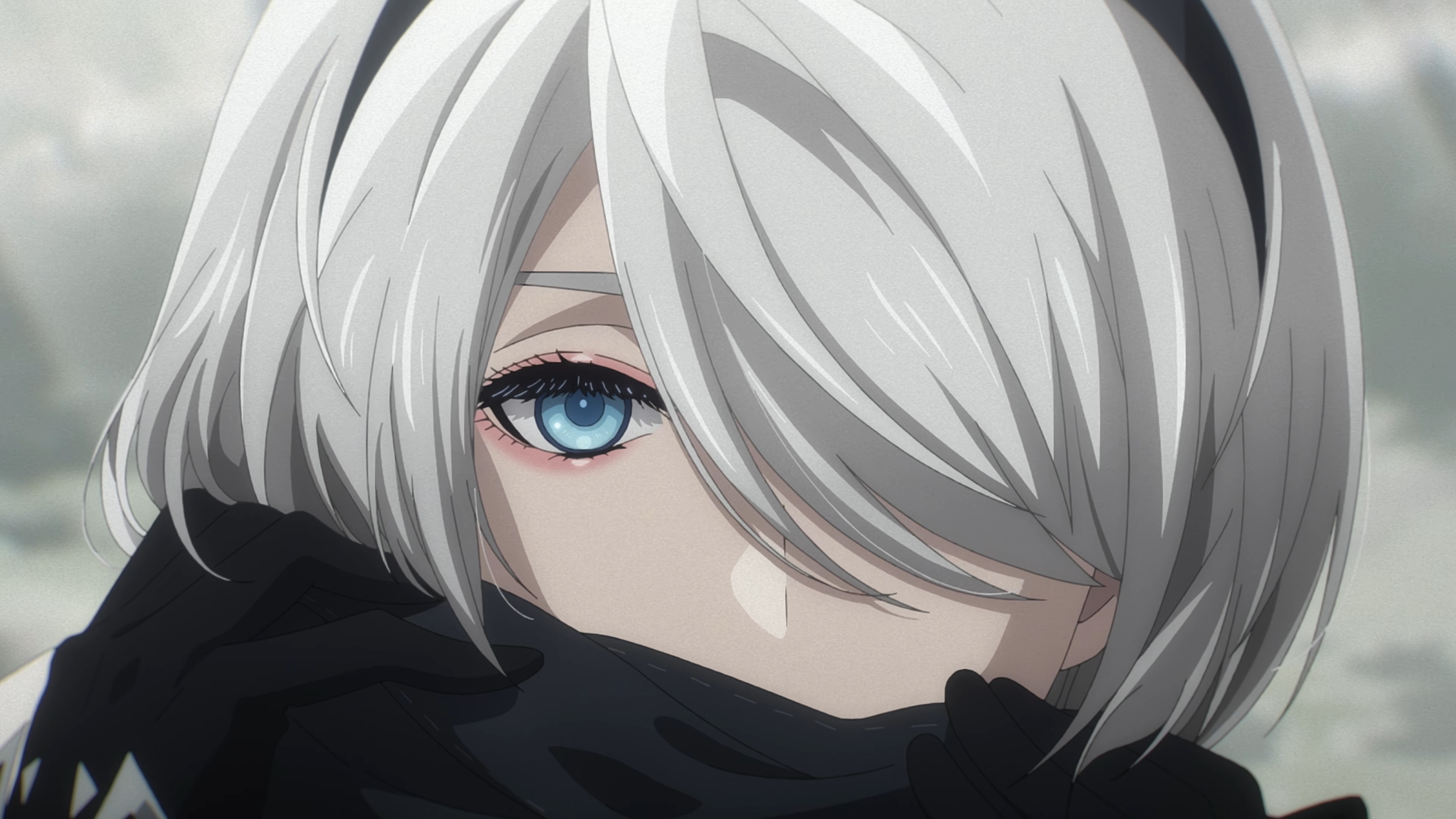 2B from Nier: Automata with silver hair and blue eyes HD Wallpaper