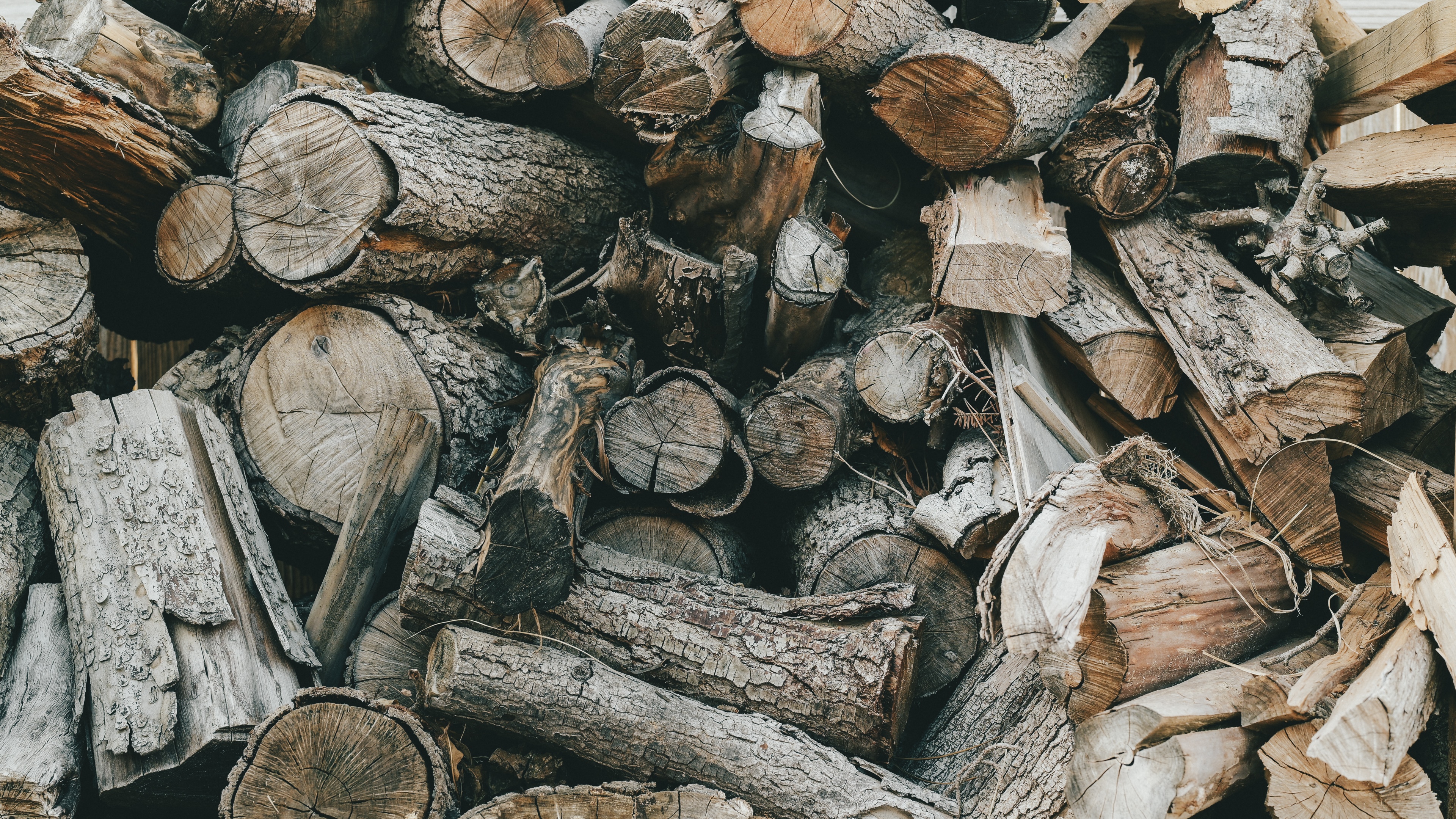 Pile of chopped wood outdoors HD Wallpaper