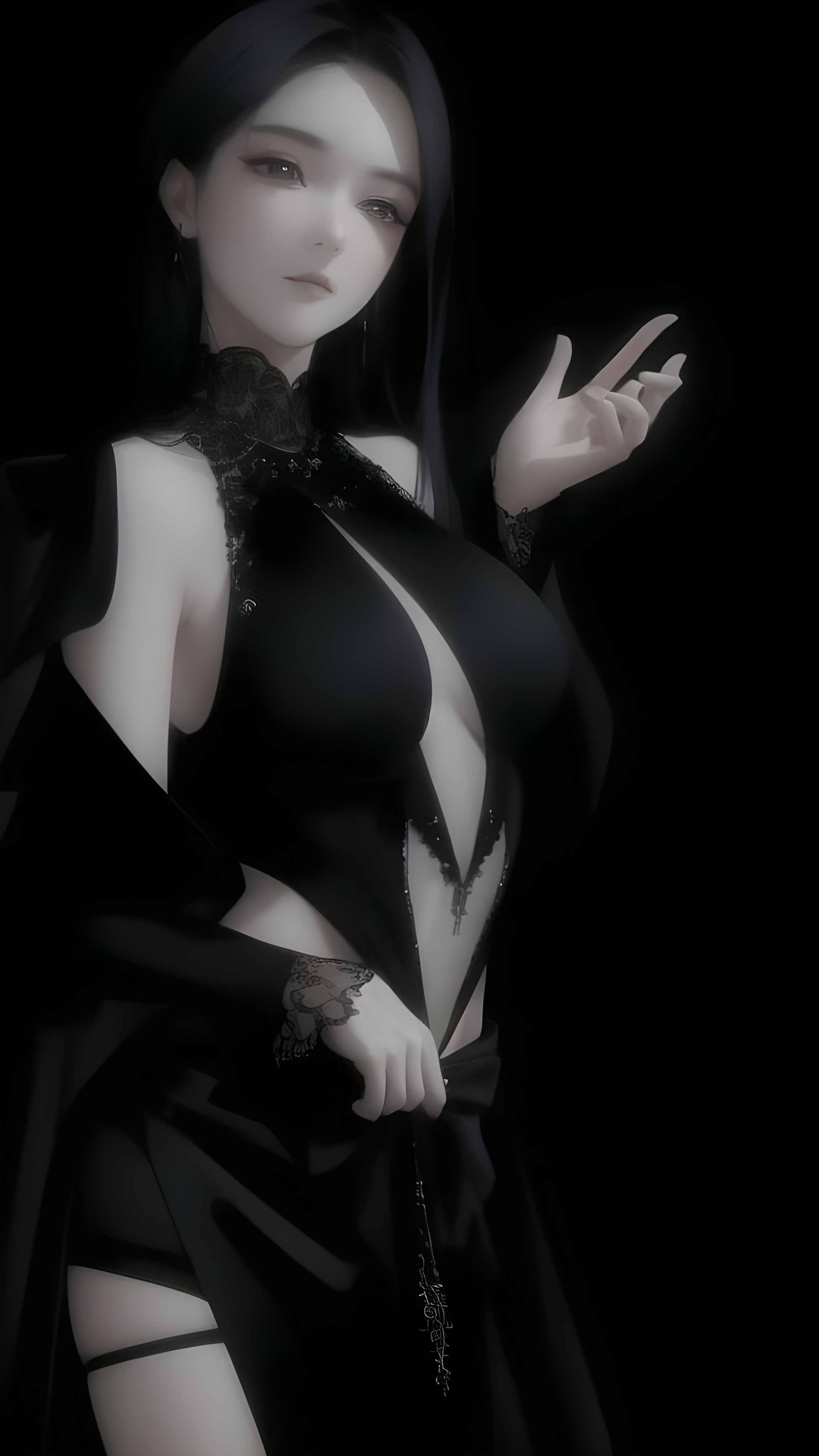Woman in a black dress on a dark background HD Phone Wallpaper