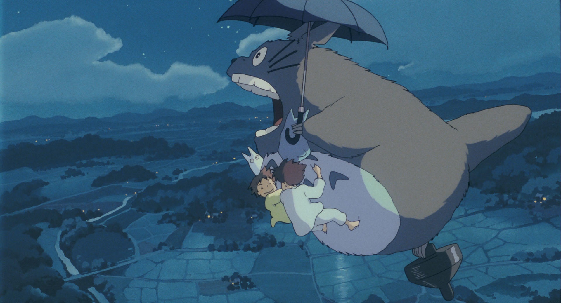 My Neighbor Totoro: Totoro flies with children at night HD Wallpaper