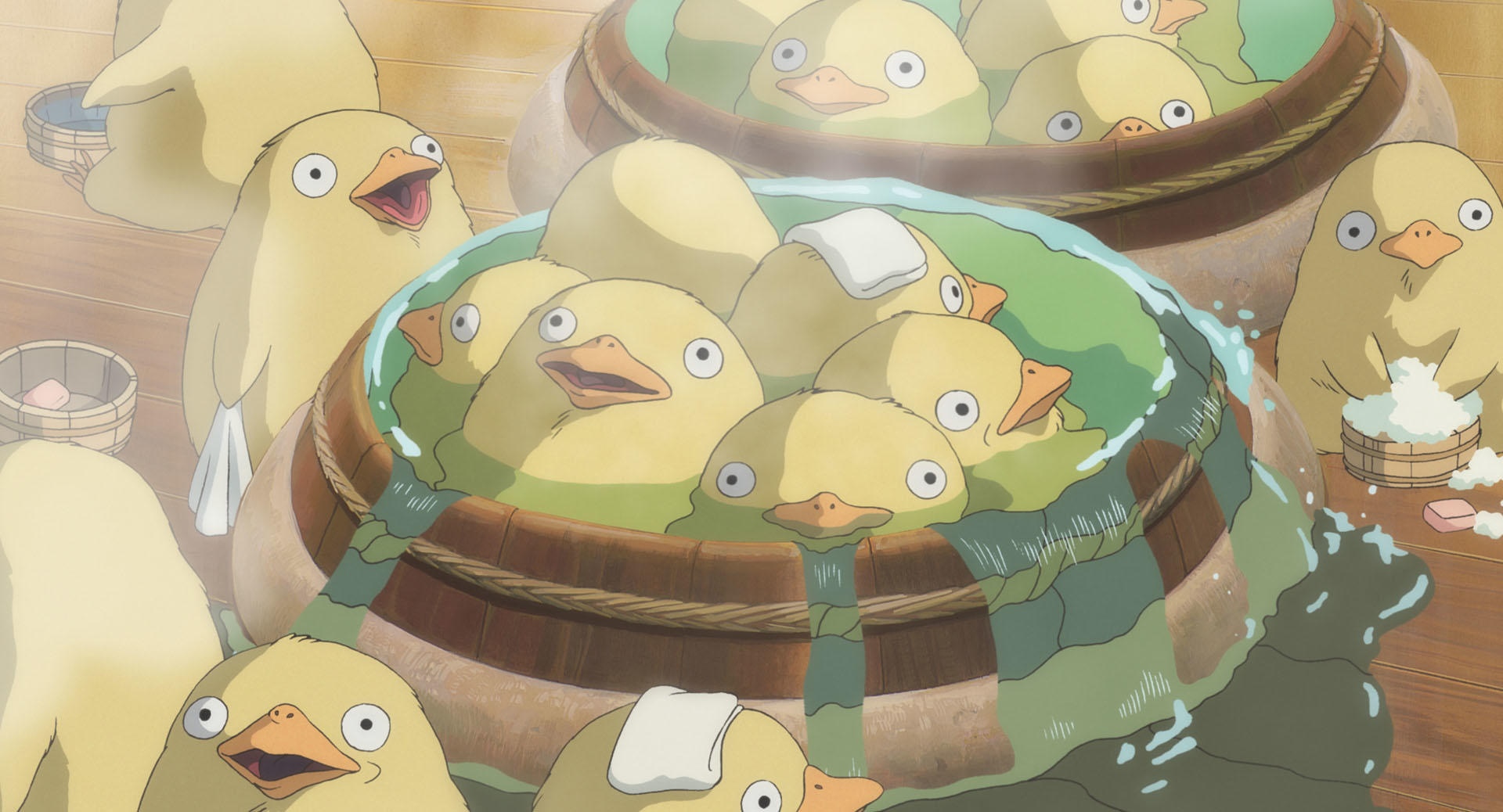 Spirited Away: Soot Sprites Bathing in Tubs HD Wallpaper