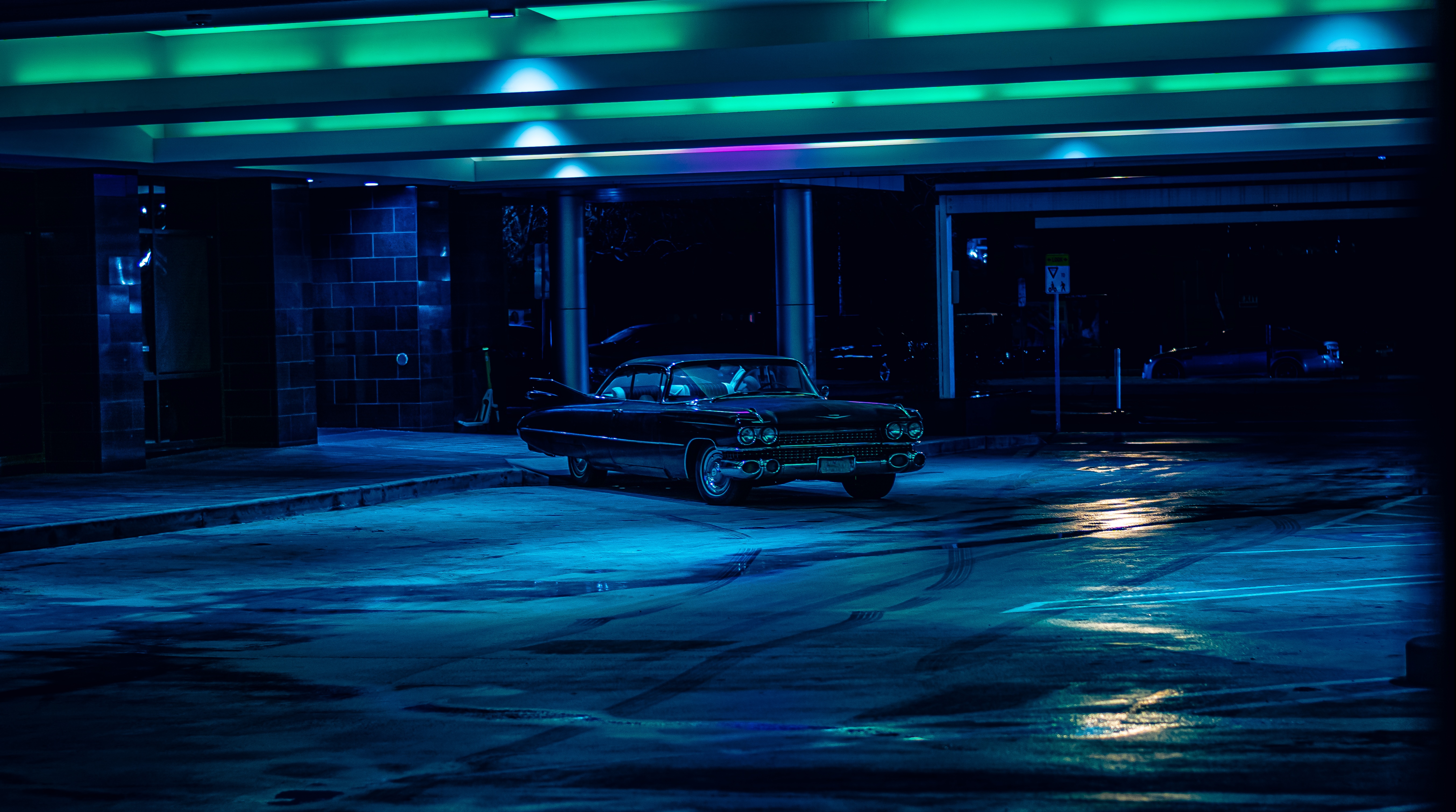 4K old car in a parking lot at night HD Wallpaper