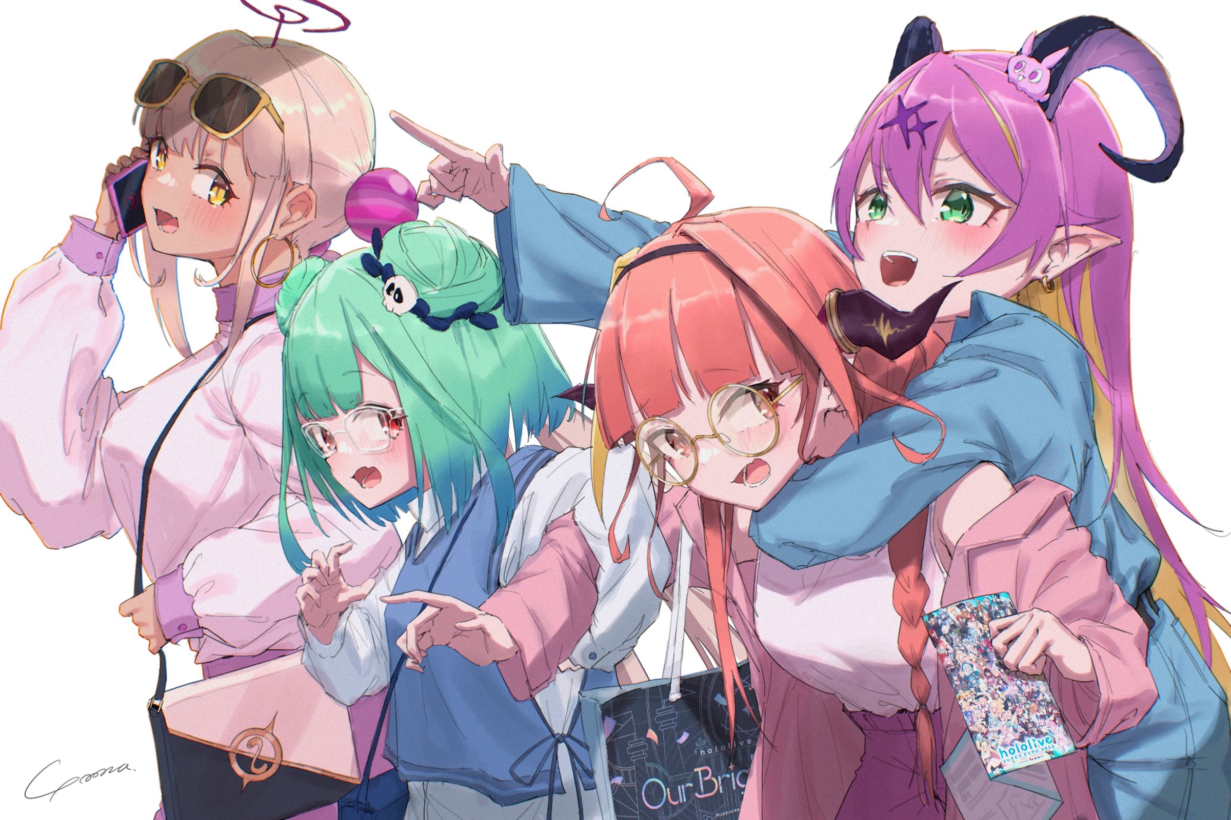 Hololive Virtual YouTubers Uruha Rushia, Kiryu Coco, Mano Aloe, Tsukumo Sana HD Wallpaper