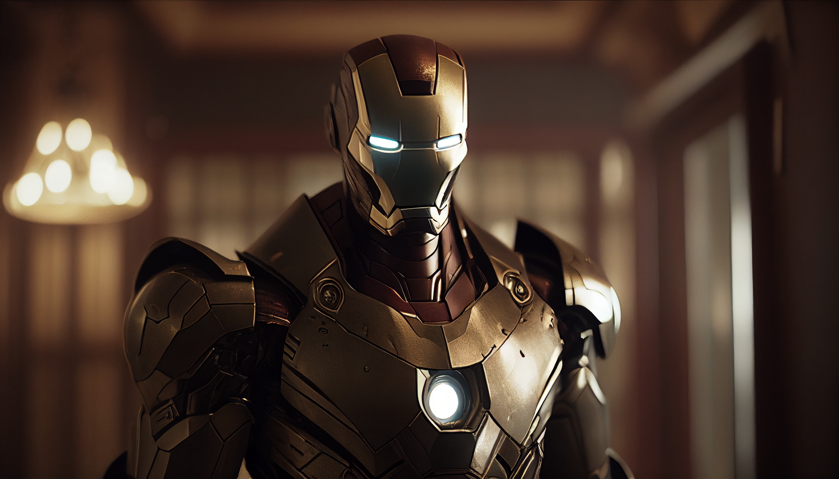 Iron Man in a dimly lit room HD Wallpaper