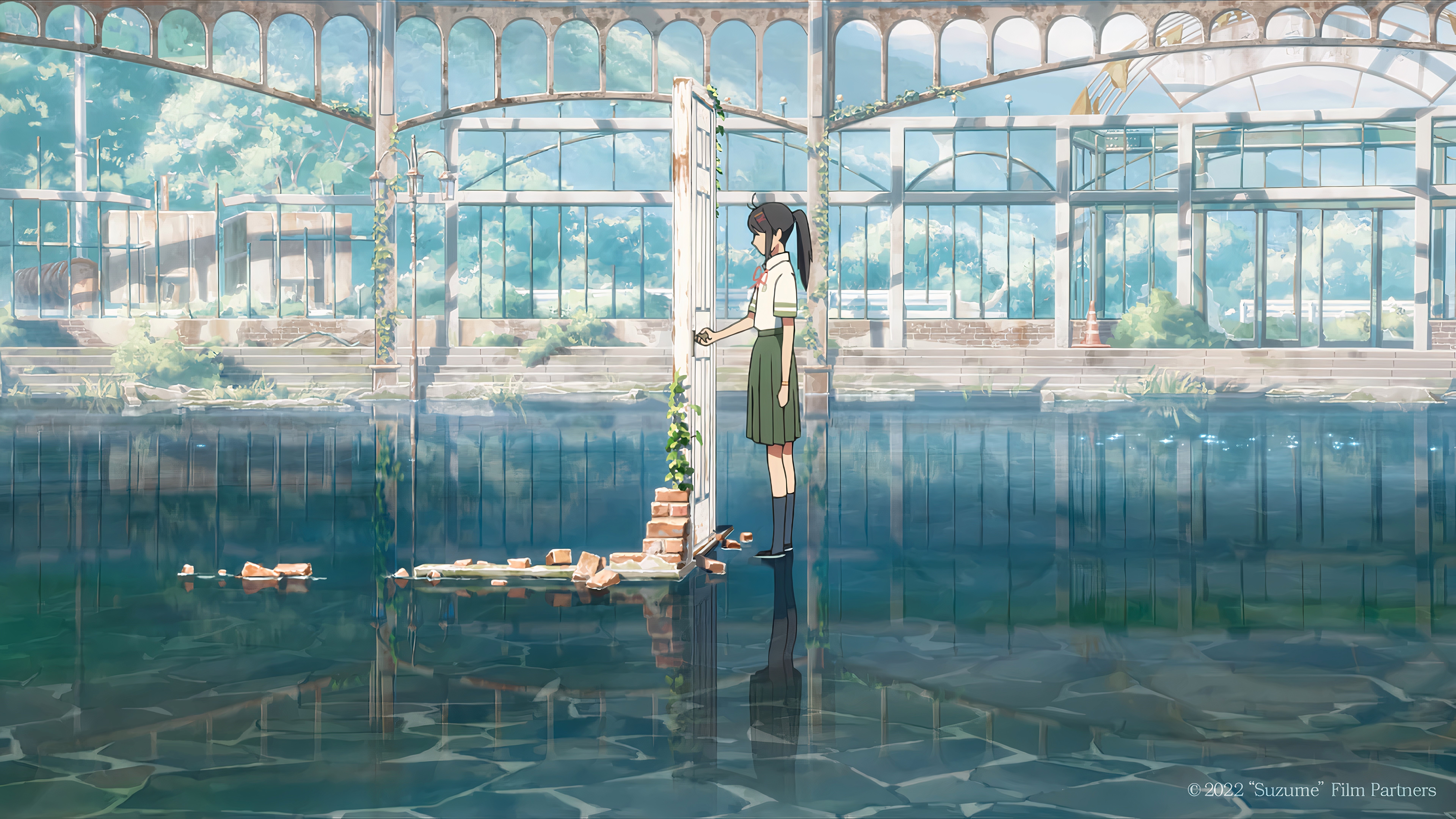 Suzume in a flooded greenhouse HD Wallpaper