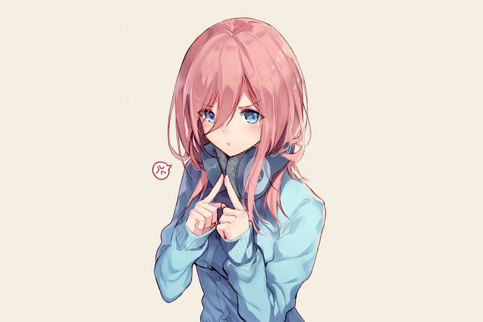 Miku Nakano Pouting with Headphones HD Wallpaper