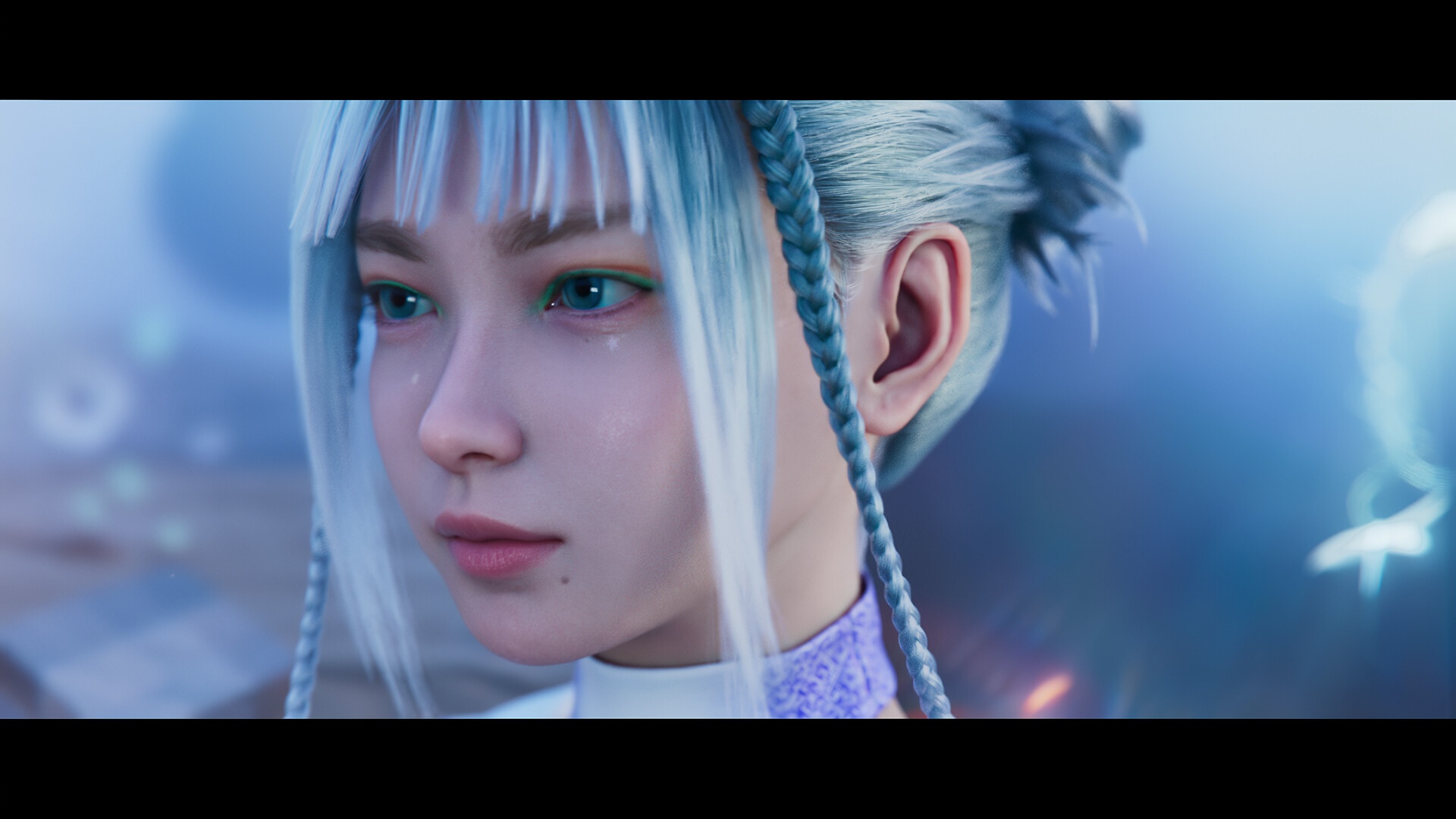 Woman with blue hair and blue eyes HD Wallpaper