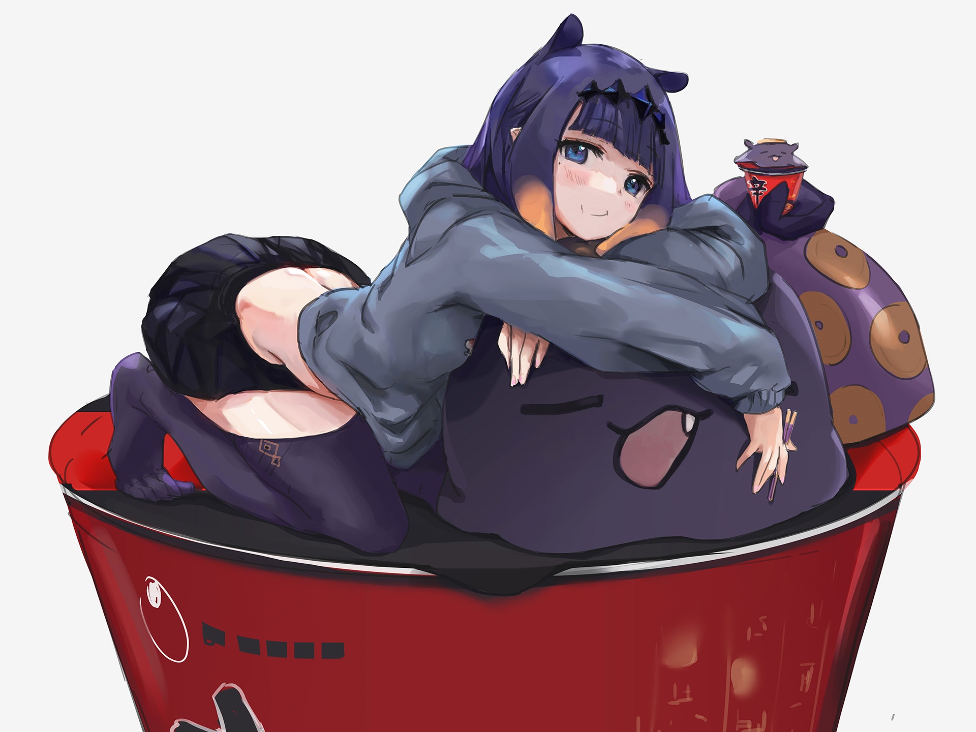 Ninomae Inanis sitting in a cup with Takodachi HD Wallpaper