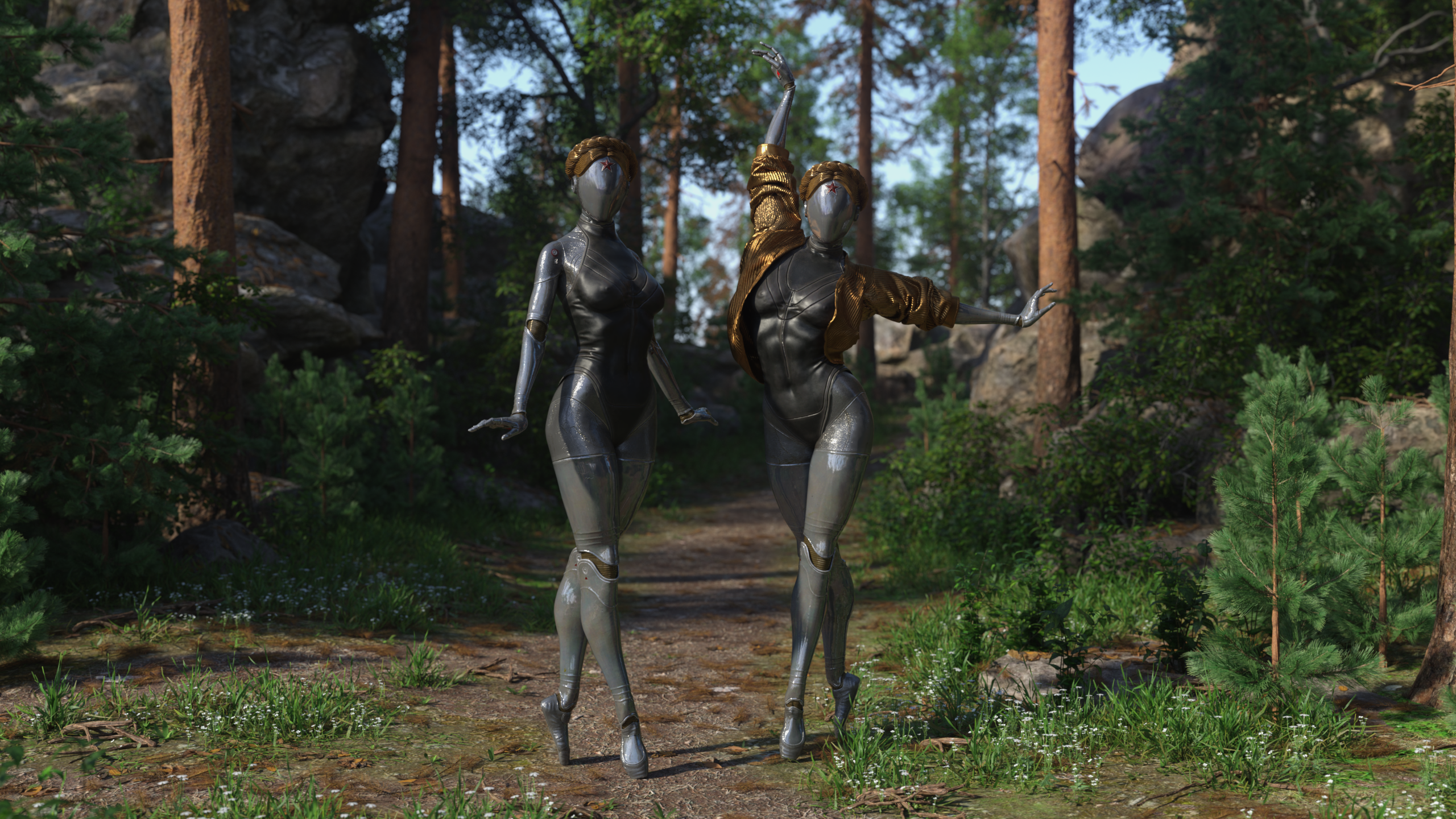 The Twins from Atomic Heart in a forest HD Wallpaper