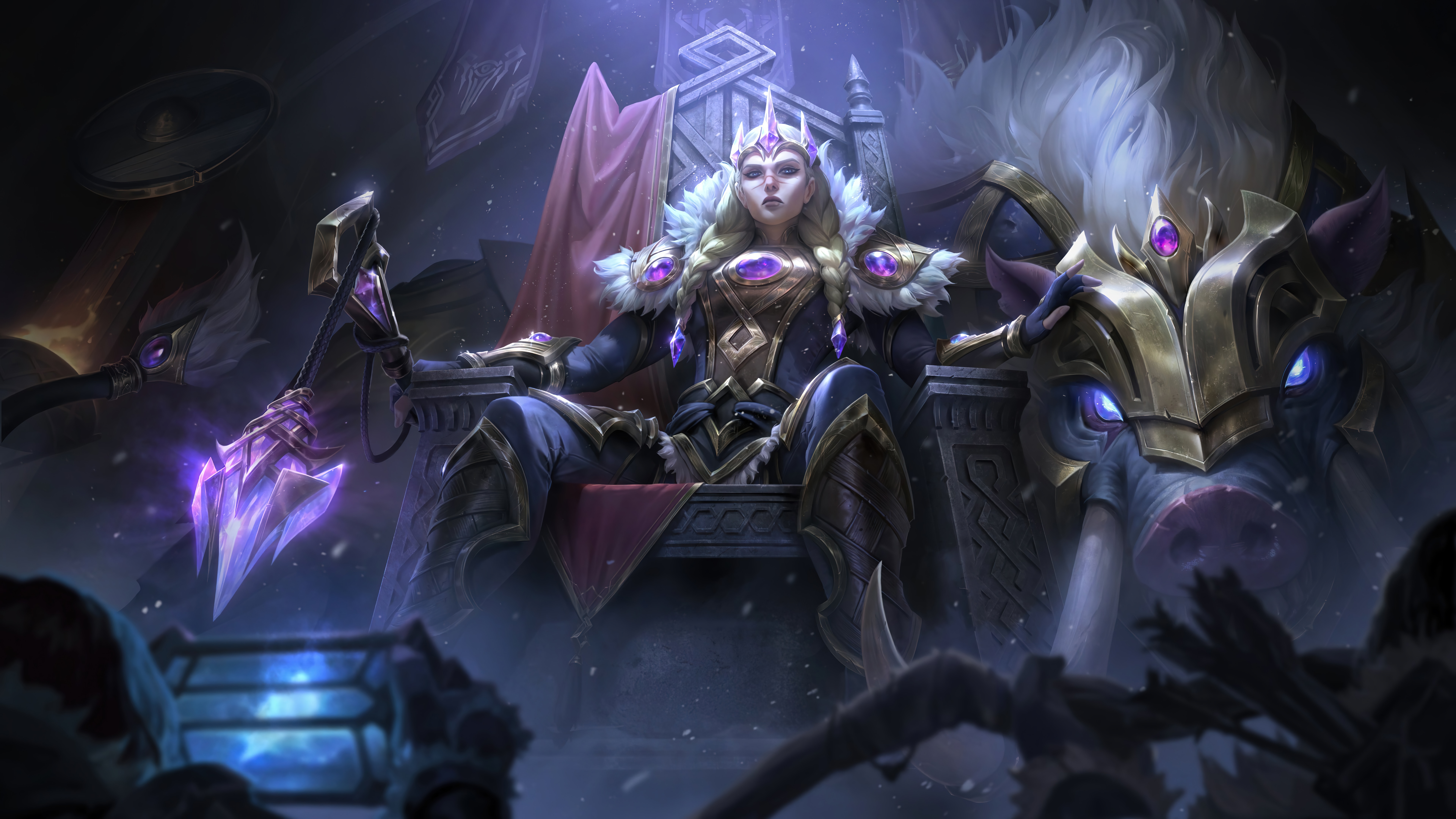 4K Victorious Sejuani on a throne with a boar HD Wallpaper