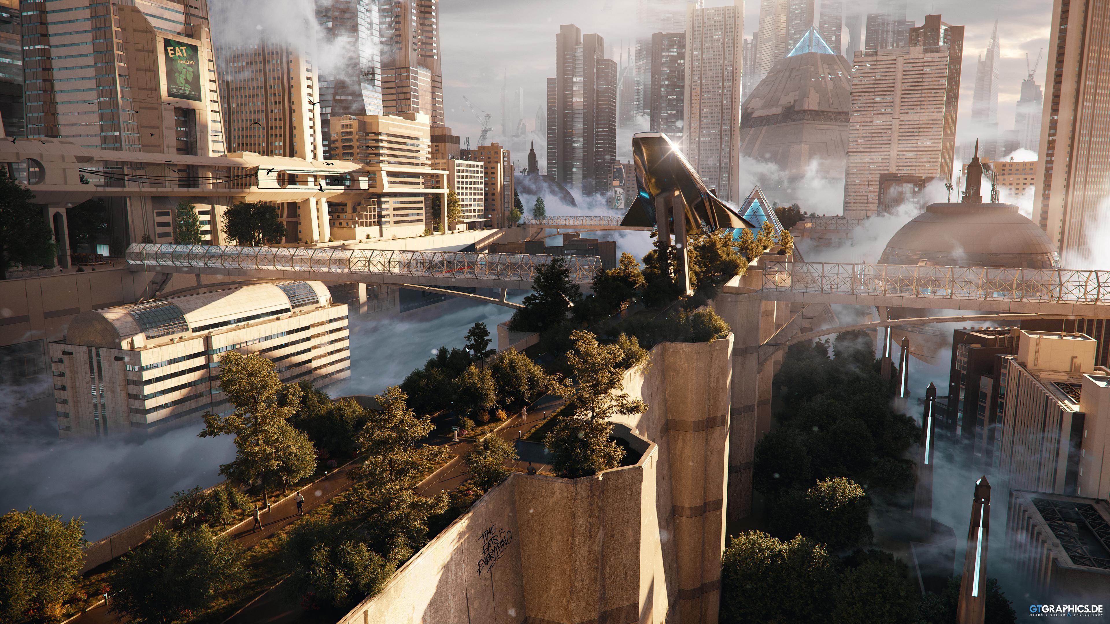 4K Futuristic Cityscape with Skyscrapers and Bridges HD Wallpaper