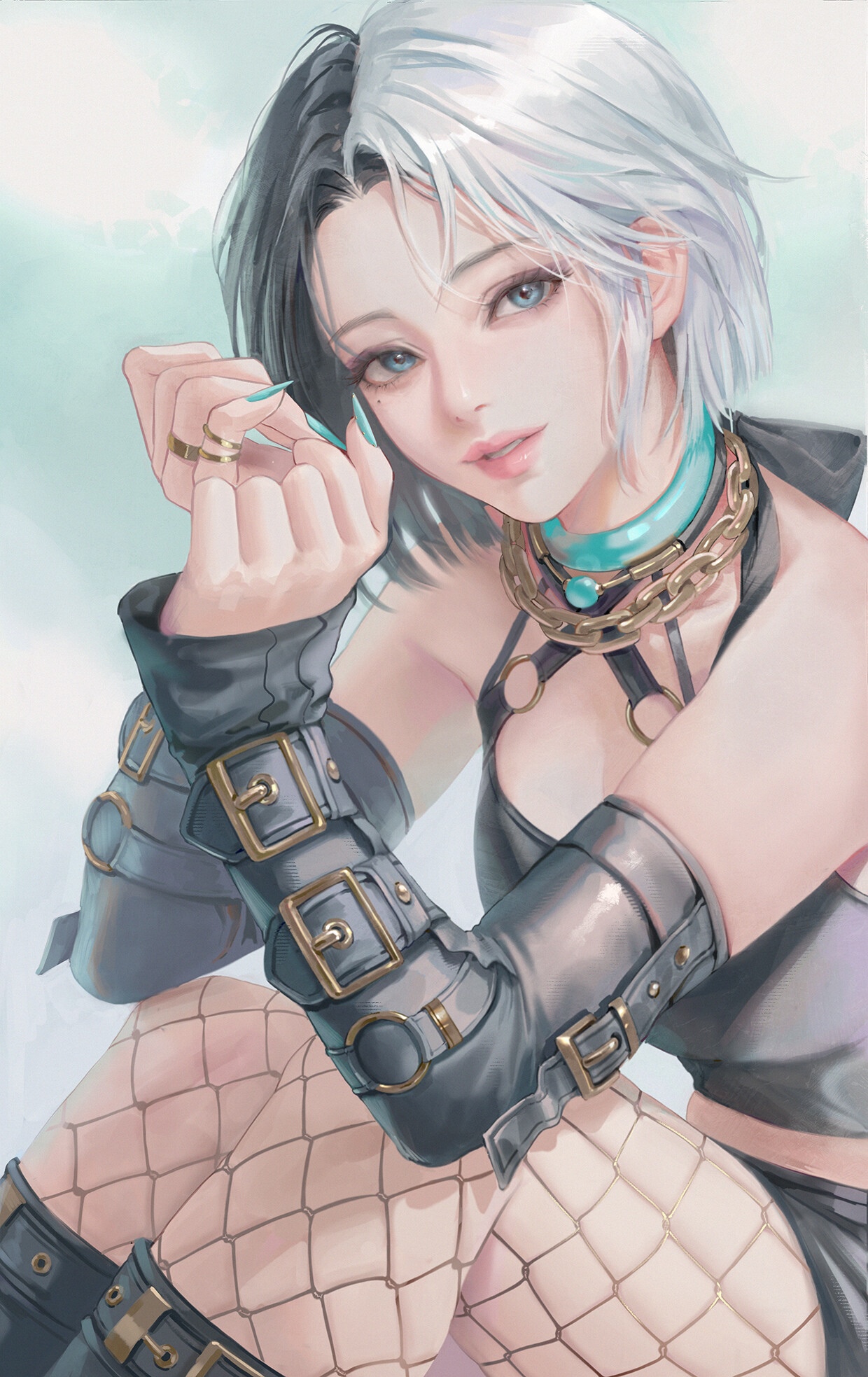 Illustration of a woman with black and white hair HD Phone Wallpaper