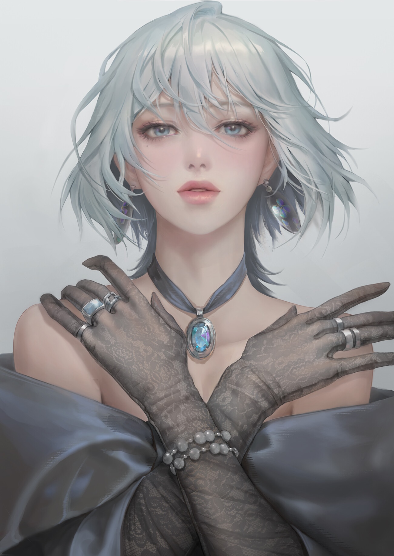 Woman with white hair and black gloves HD Phone Wallpaper