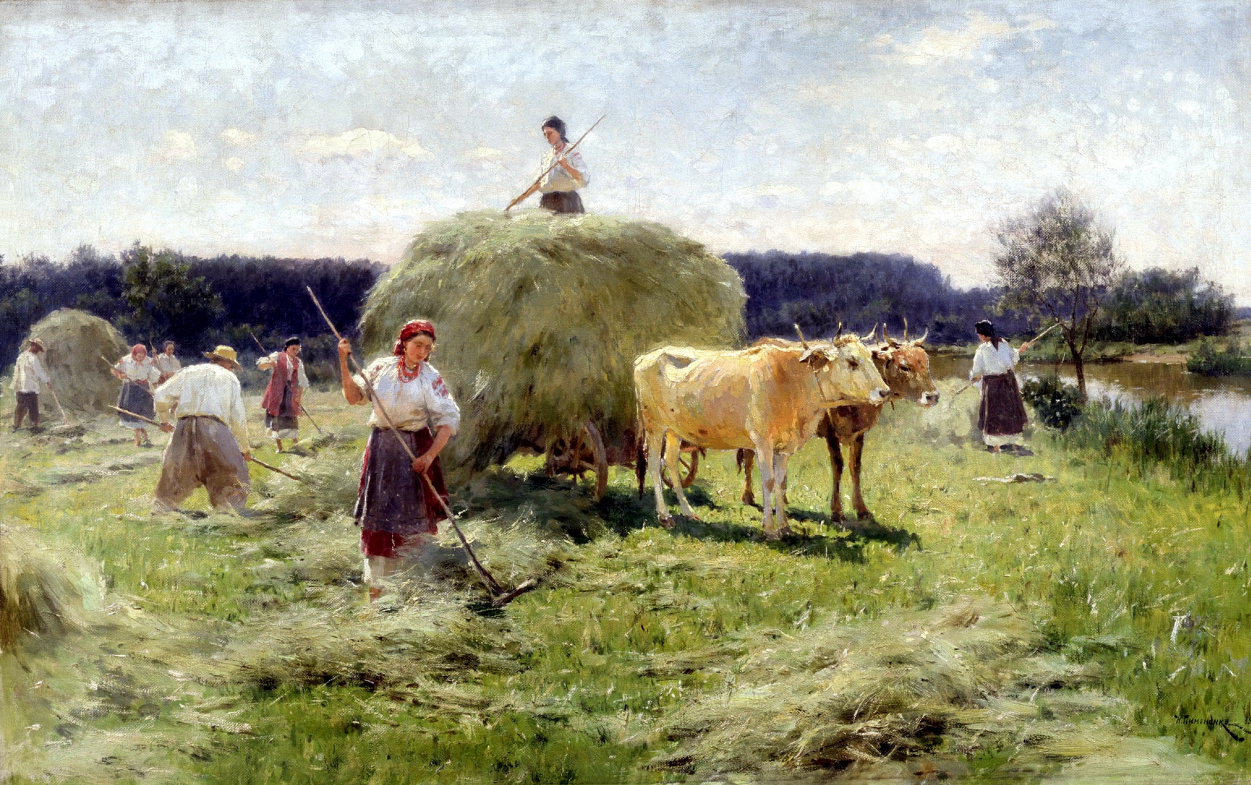 Mykola Pymonenko's Haymaking Scene in Ukraine HD Wallpaper
