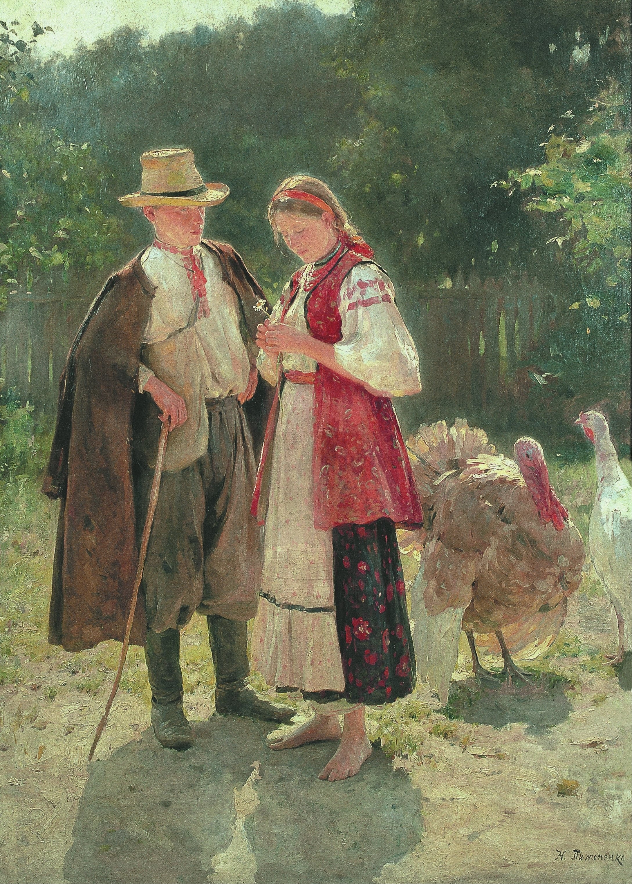 Mykola Pymonenko's painting of a Ukrainian couple with turkeys HD Phone Wallpaper